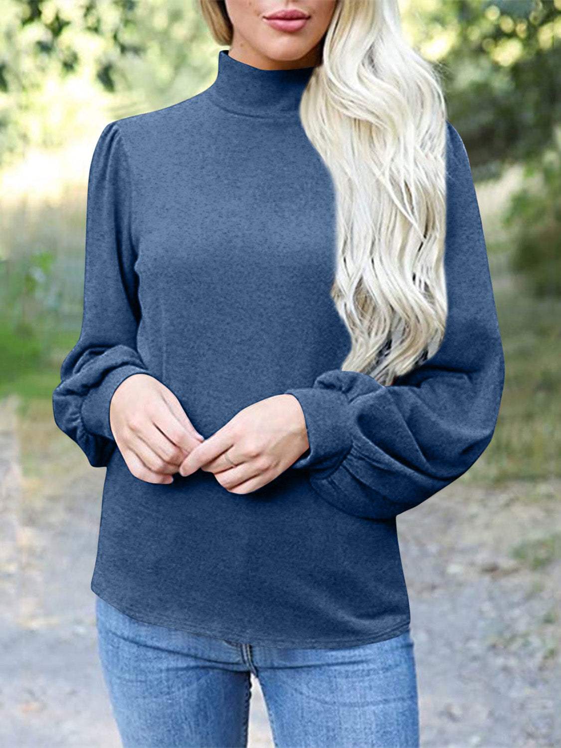 Full Size Mock Neck Long Sleeve T-Shirt - Trendsi - Flyclothing LLC