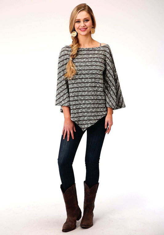 Roper Womens Black And White Stripe Open Knit Poncho Sweater - Roper - Flyclothing LLC