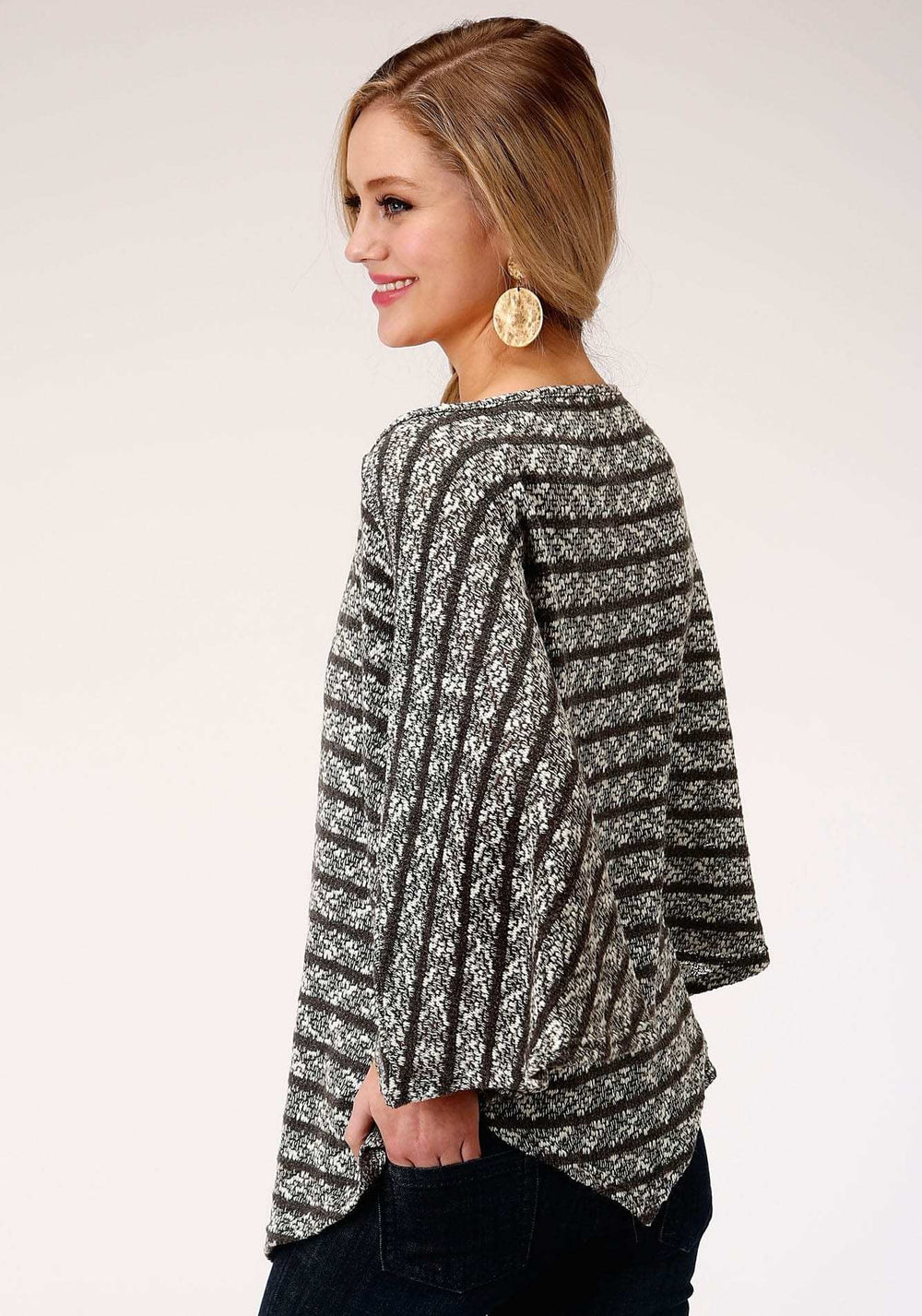 Roper Womens Black And White Stripe Open Knit Poncho Sweater - Roper - Flyclothing LLC