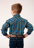Roper Boys Long Sleeve Snap Diamond Dobby Plaid Western Shirt - Roper