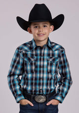 Roper Boys Long Sleeve Snap Horseshoe Dobby Plaid Western Shirt - Roper - Flyclothing LLC