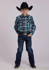 Roper Boys Long Sleeve Snap Horseshoe Dobby Plaid Western Shirt - Roper - Flyclothing LLC