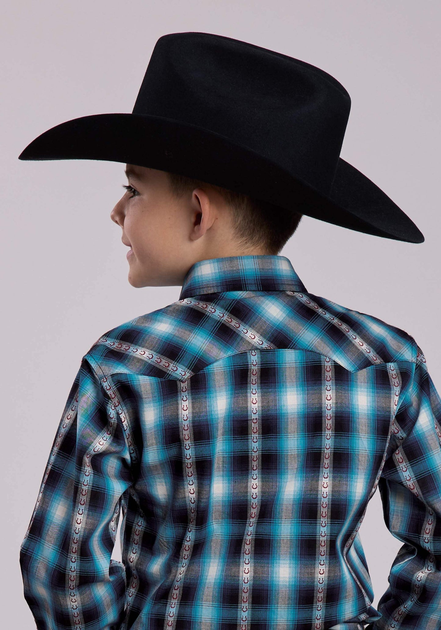 Roper Boys Long Sleeve Snap Horseshoe Dobby Plaid Western Shirt - Roper - Flyclothing LLC