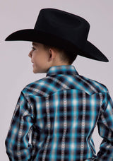 Roper Boys Long Sleeve Snap Horseshoe Dobby Plaid Western Shirt - Roper - Flyclothing LLC