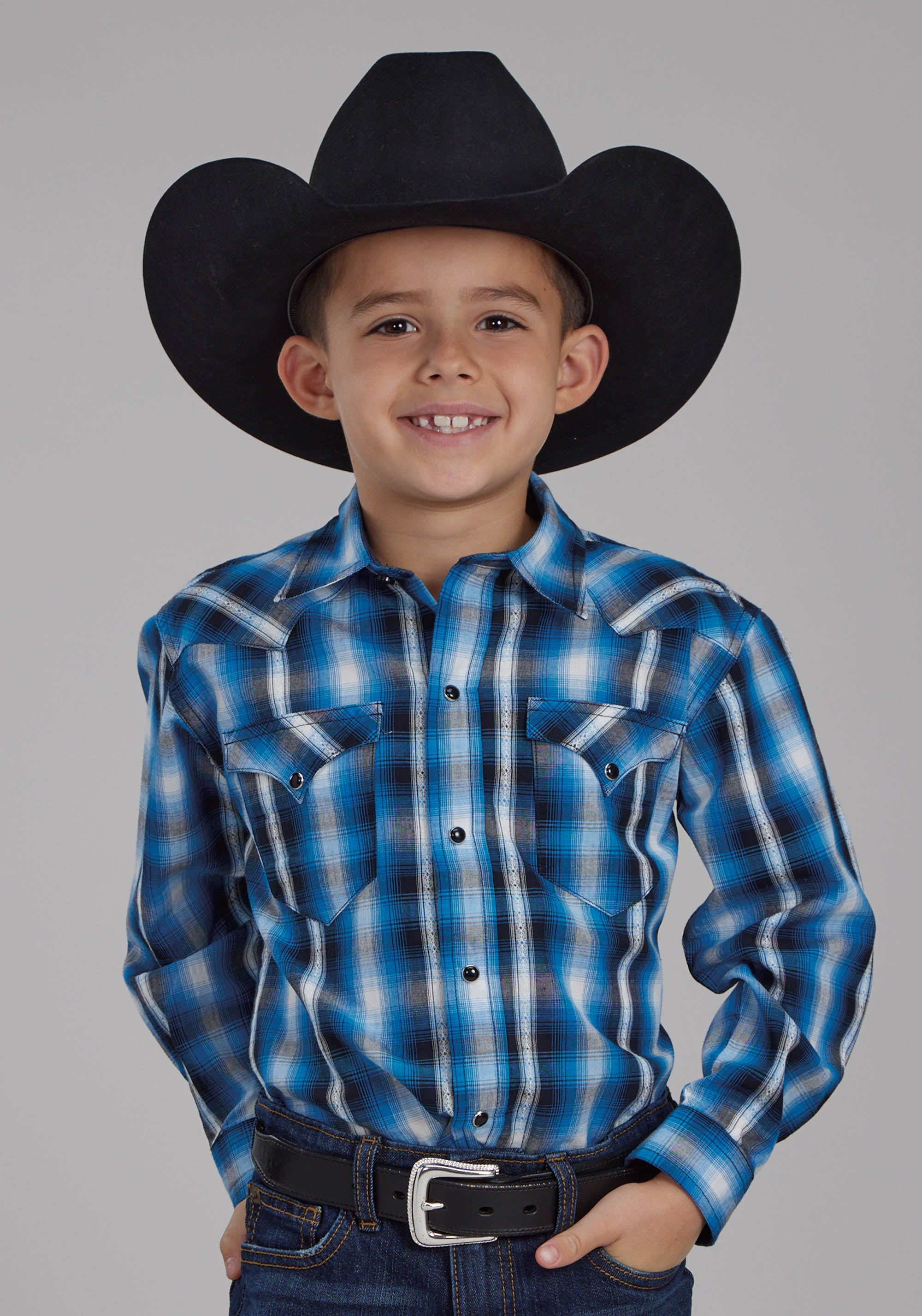 Roper Boys Aztec Dobby Long Sleeve Snap Western Shirt