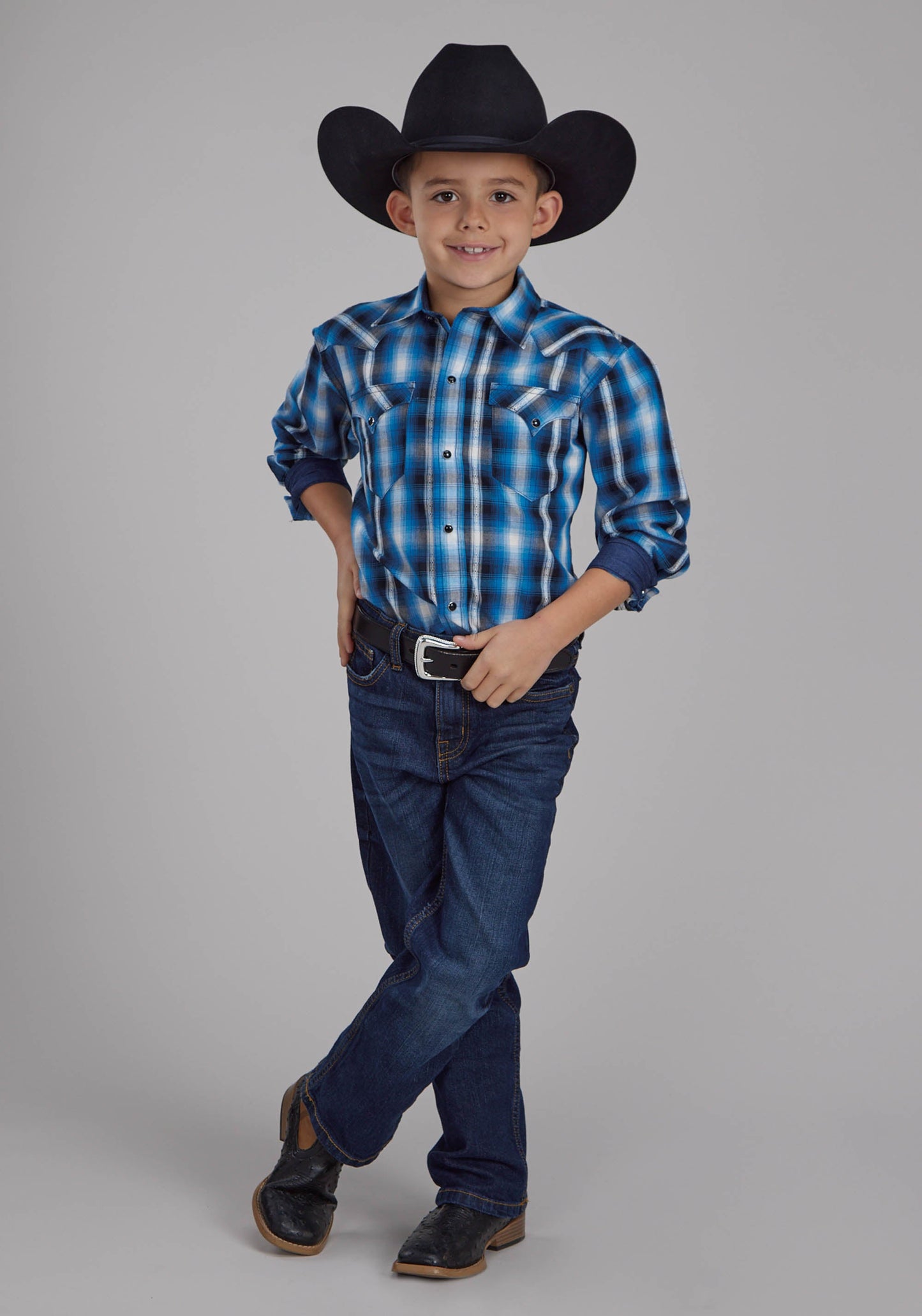 Roper Boys Aztec Dobby Long Sleeve Snap Western Shirt