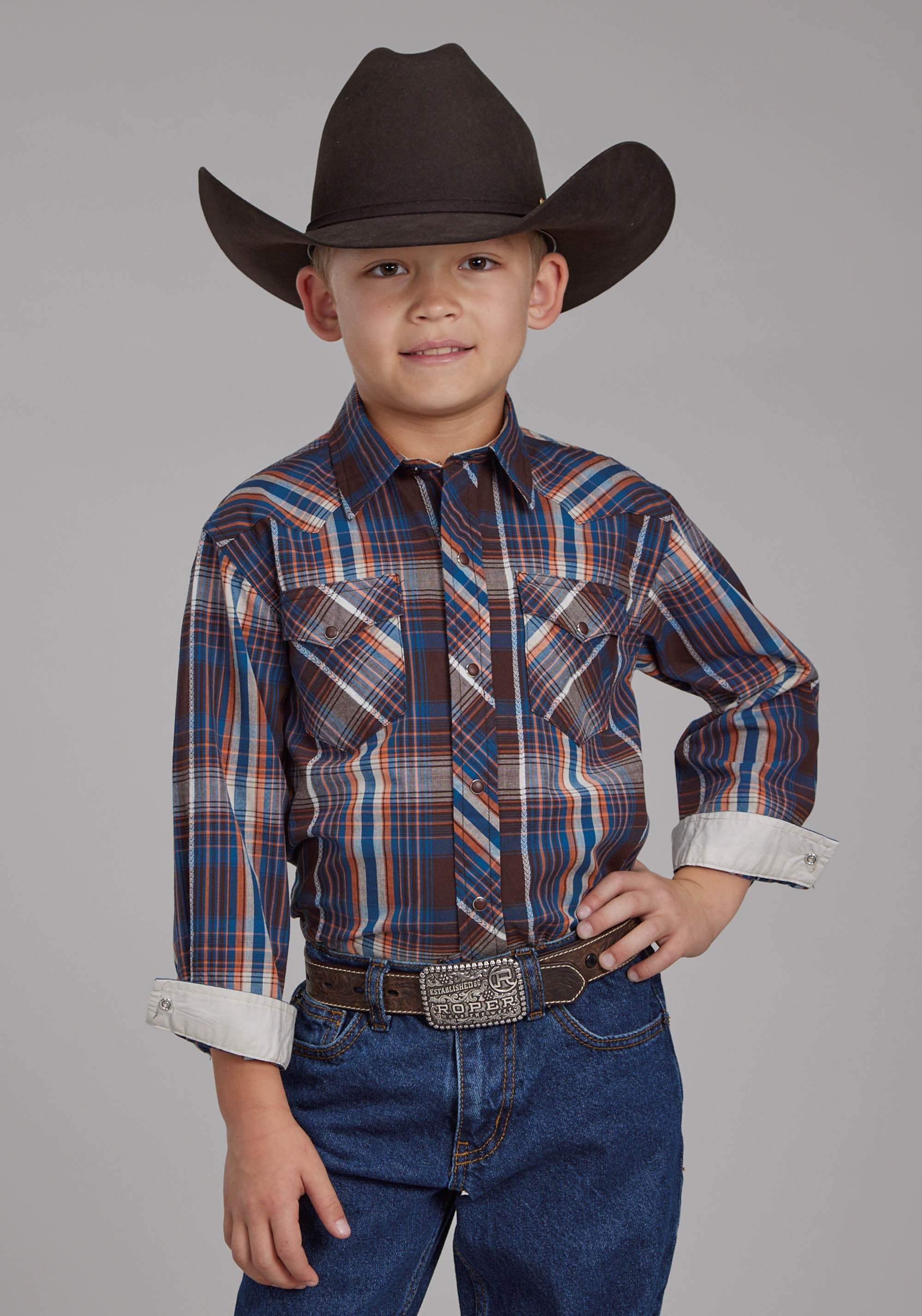 Roper Boys Arrow Dobby Long Sleeve Snap Western Shirt - Roper - Flyclothing LLC