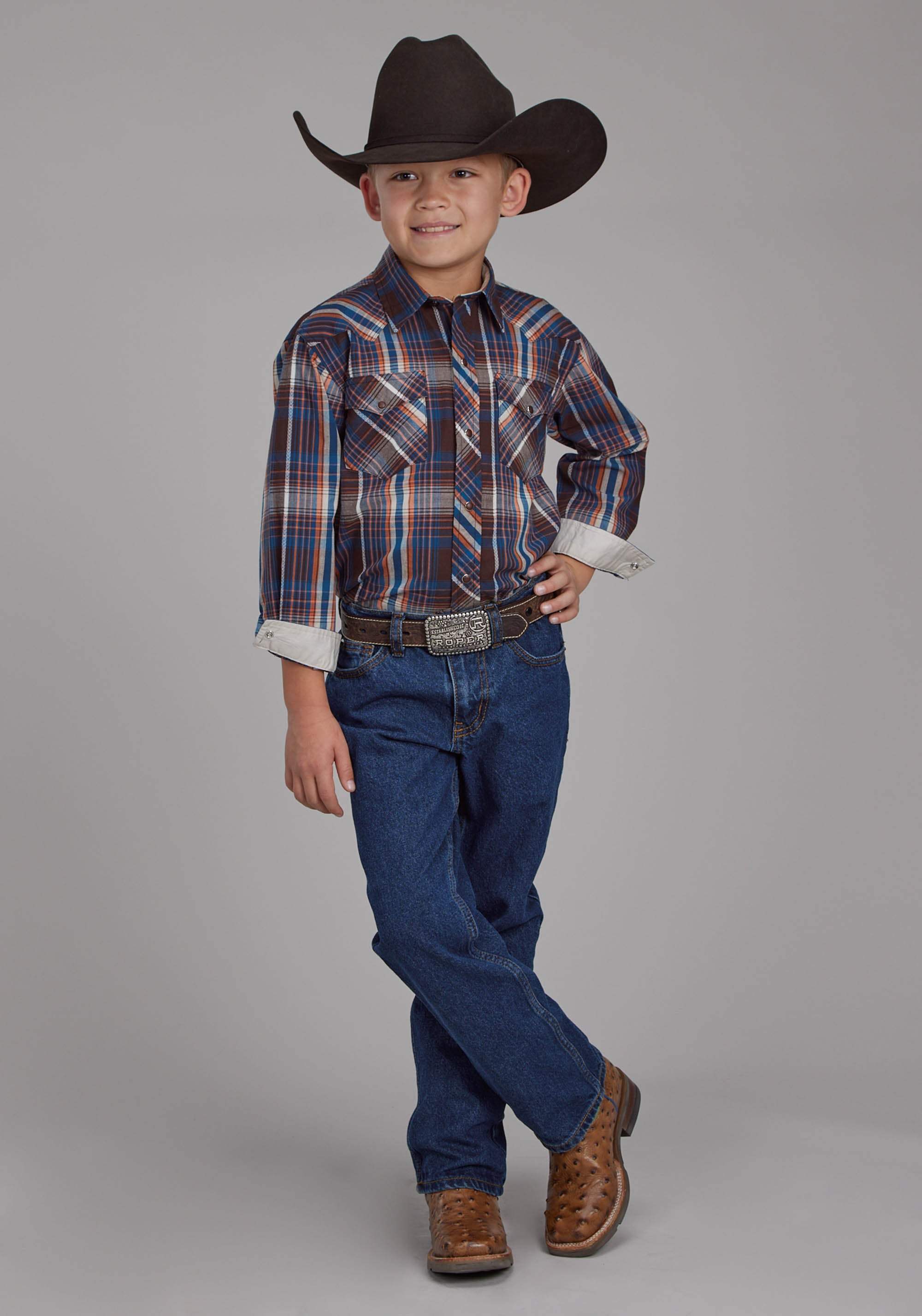 Roper Boys Arrow Dobby Long Sleeve Snap Western Shirt - Roper - Flyclothing LLC