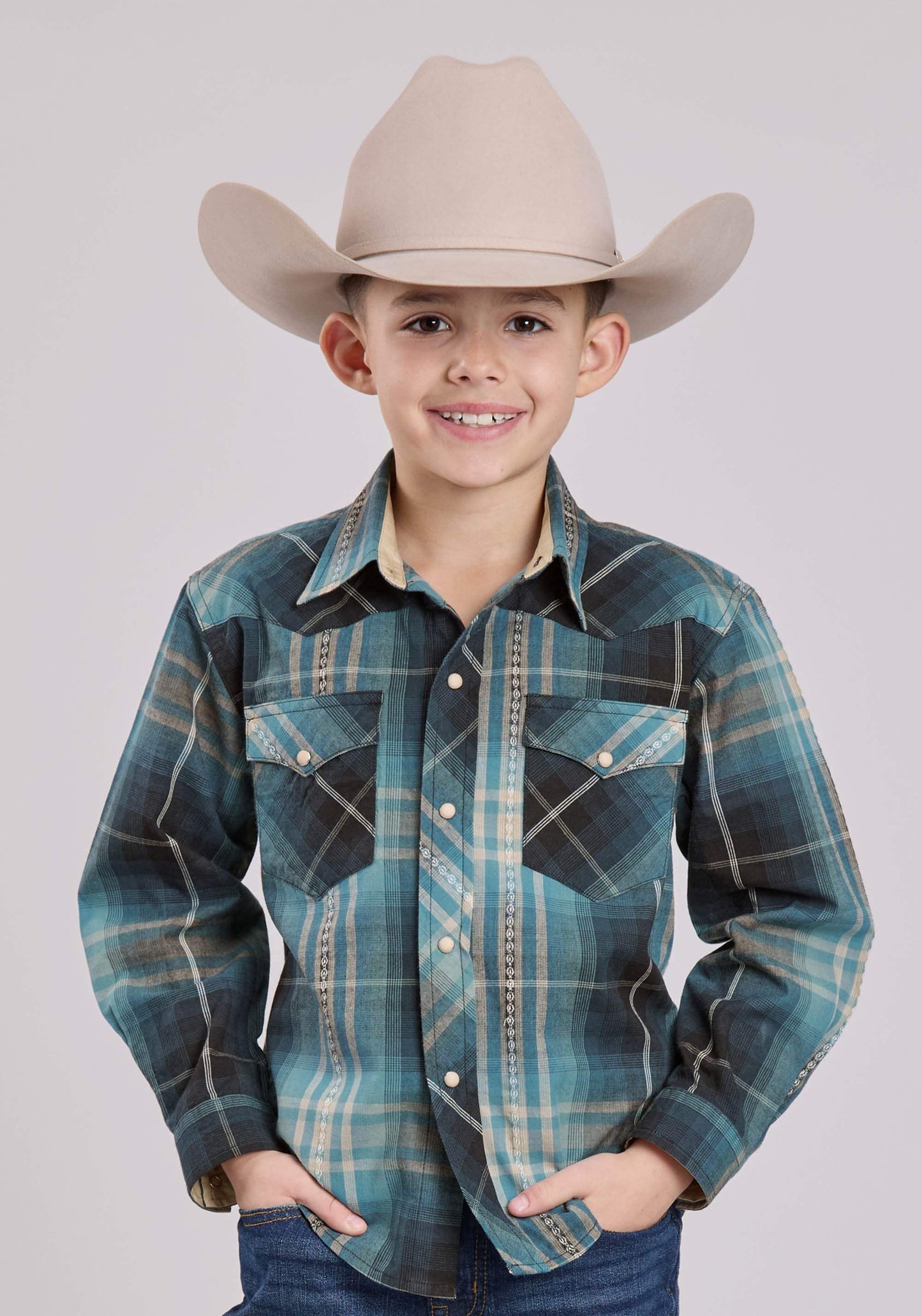 Boys Roper Aztec Dobby Long Sleeve Snap Shirt - Roper - Flyclothing LLC