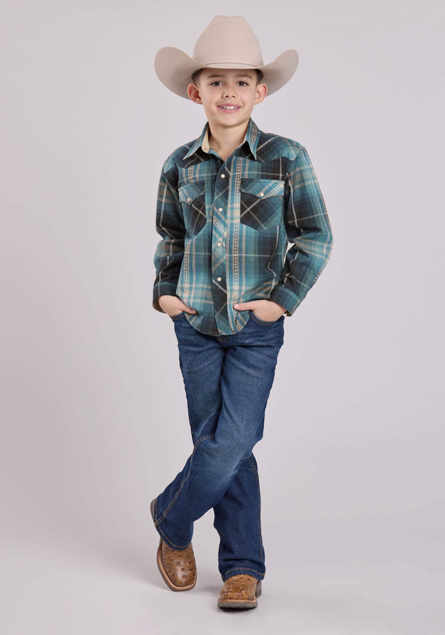 Boys Roper Aztec Dobby Long Sleeve Snap Shirt - Roper - Flyclothing LLC