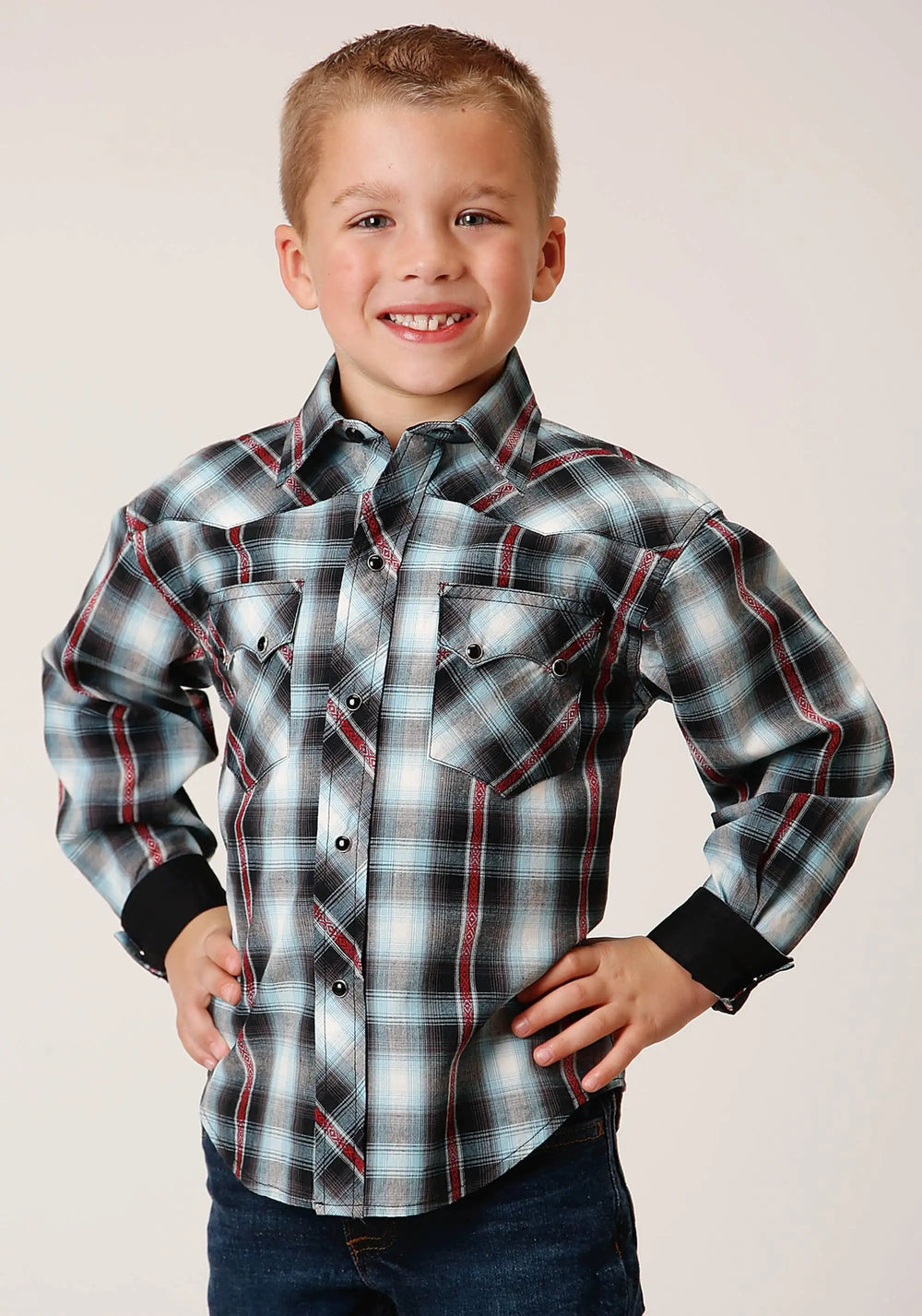Roper Boys Long Sleeve Snap Dusk Dobby Western Shirt - Roper
