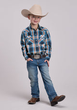 Boys Roper Star Dobby Plaid Long Sleeve Snap Shirt