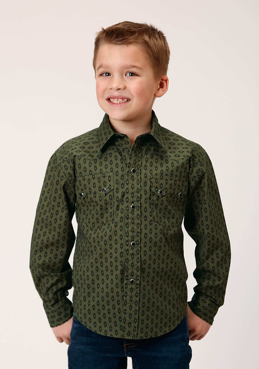 Roper Boys Long Sleeve Snap Drybrush Diamonds Western Shirt - Roper - Flyclothing LLC