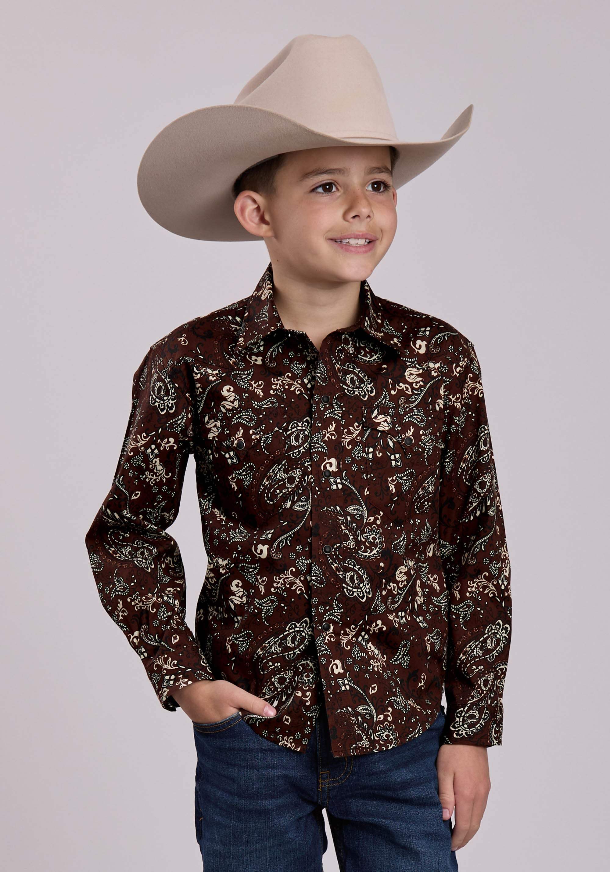 Roper Boys Long Sleeve Snap Brilliant Paisley Print Western Shirt - Roper - Flyclothing LLC
