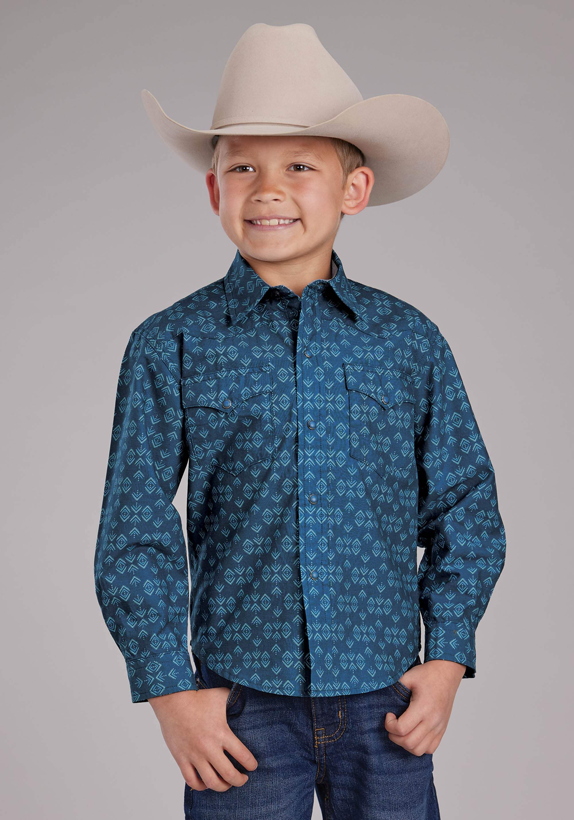 Roper Boys Diamond Print Long Sleeve Snap Western Shirt - Roper - Flyclothing LLC