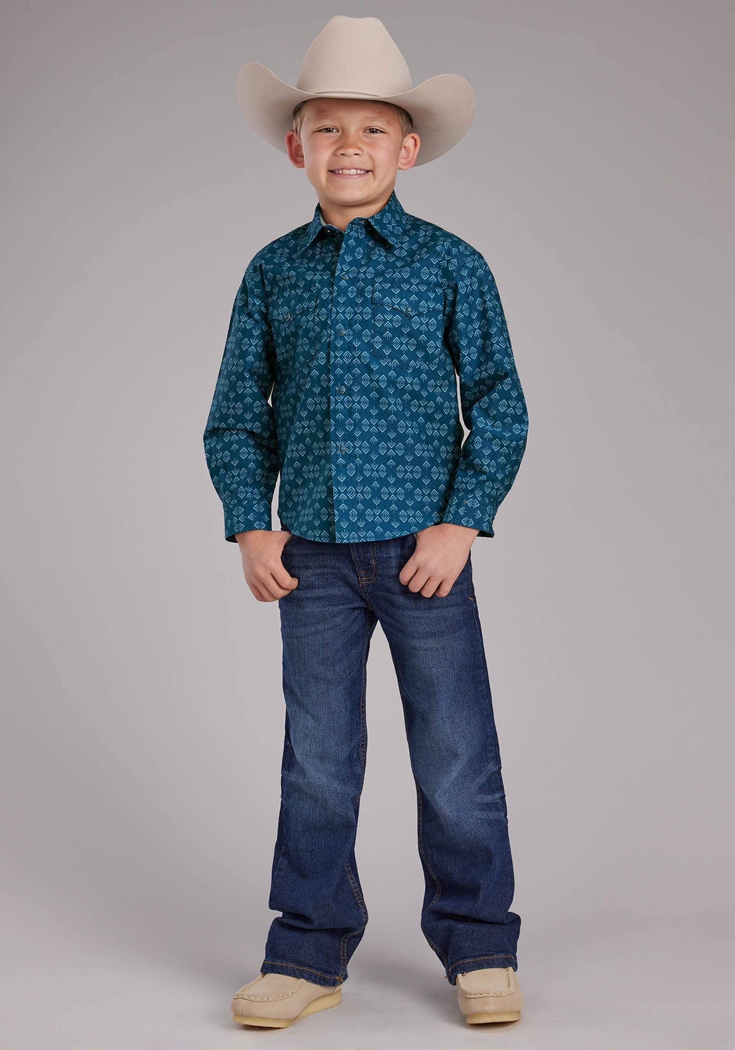 Roper Boys Diamond Print Long Sleeve Snap Western Shirt - Roper - Flyclothing LLC