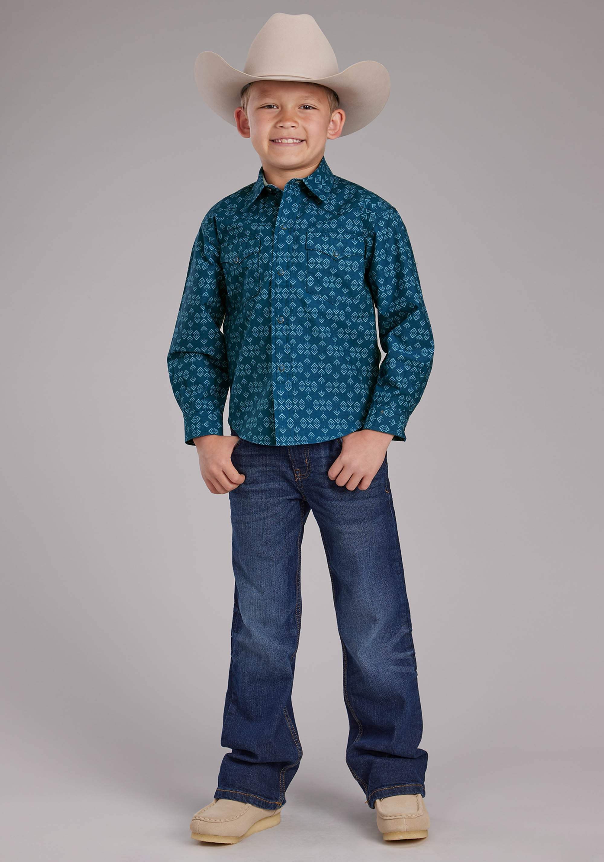 Roper Boys Diamond Print Long Sleeve Snap Western Shirt - Roper - Flyclothing LLC