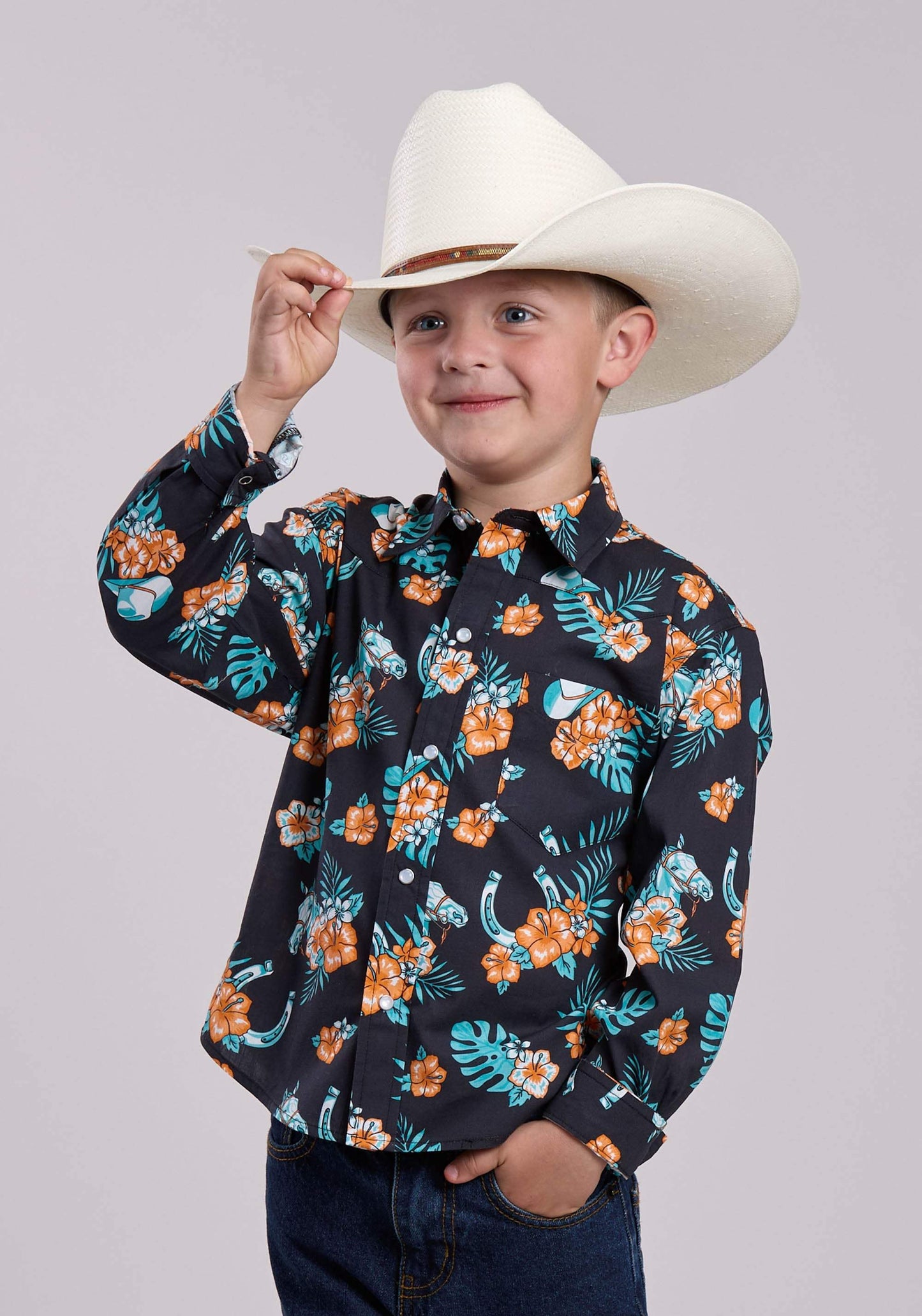 Boys Roper Hawaiian Print Long Sleeve Snap Shirt - Roper - Flyclothing LLC