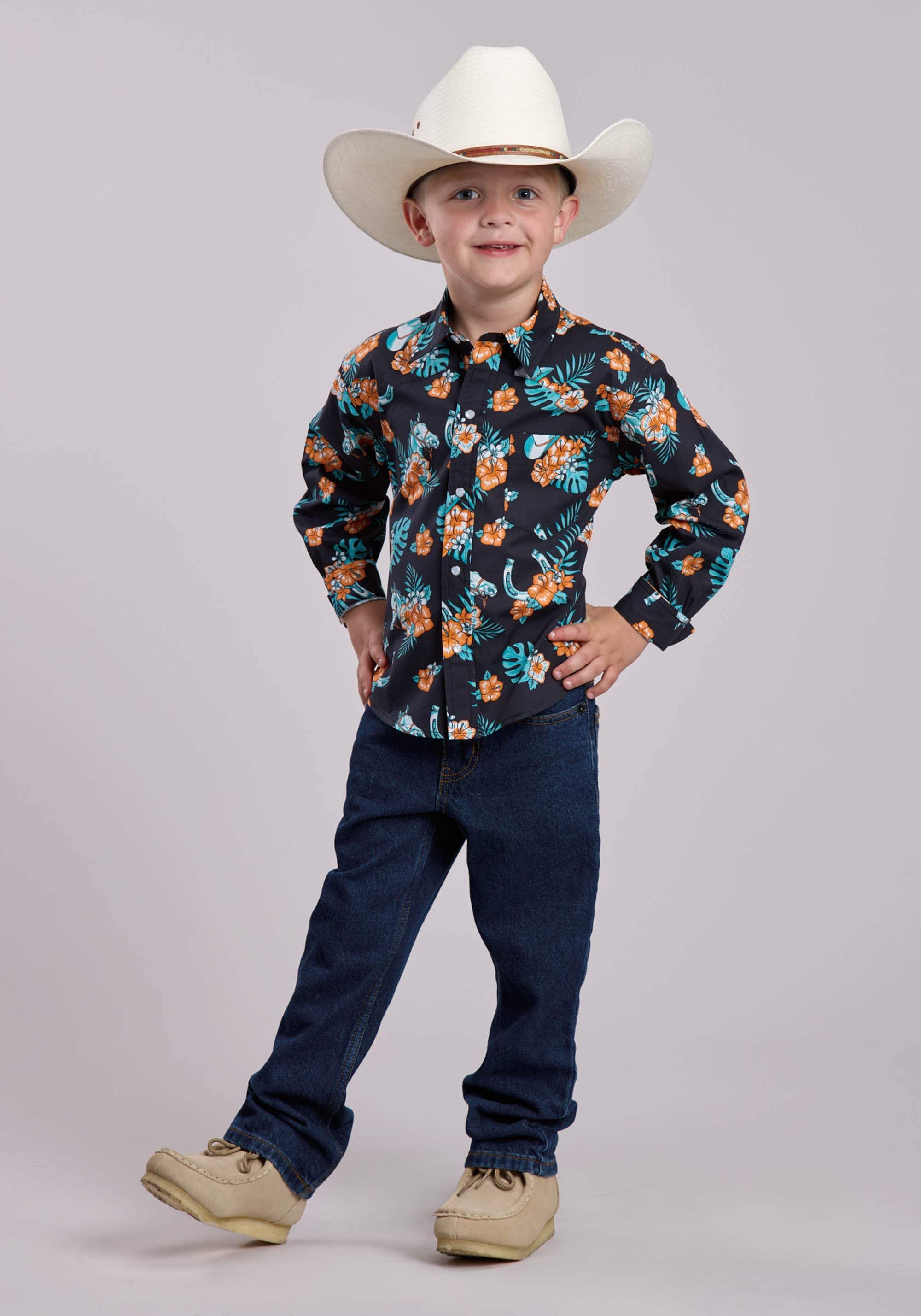 Boys Roper Hawaiian Print Long Sleeve Snap Shirt - Roper - Flyclothing LLC
