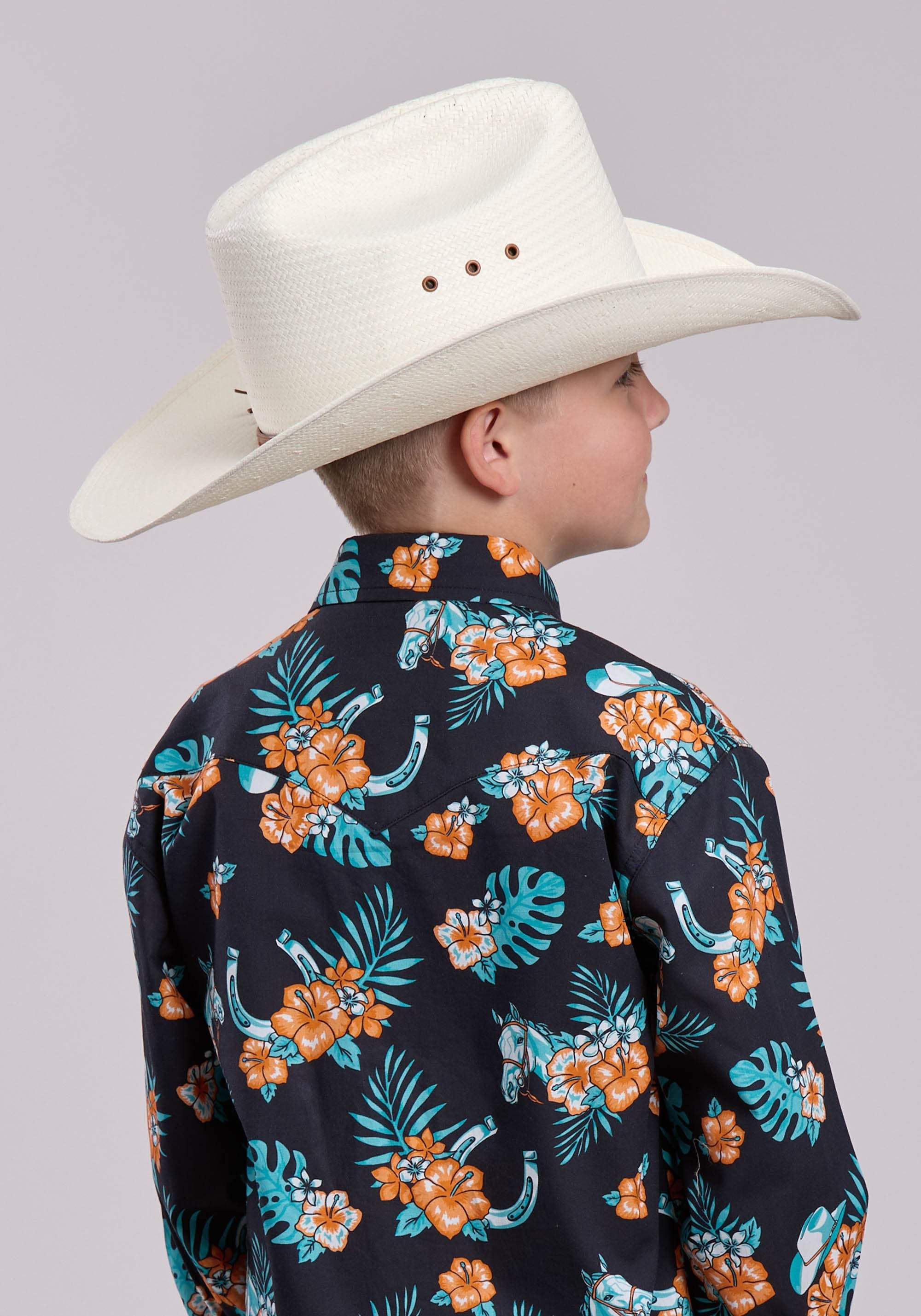 Boys Roper Hawaiian Print Long Sleeve Snap Shirt - Roper - Flyclothing LLC