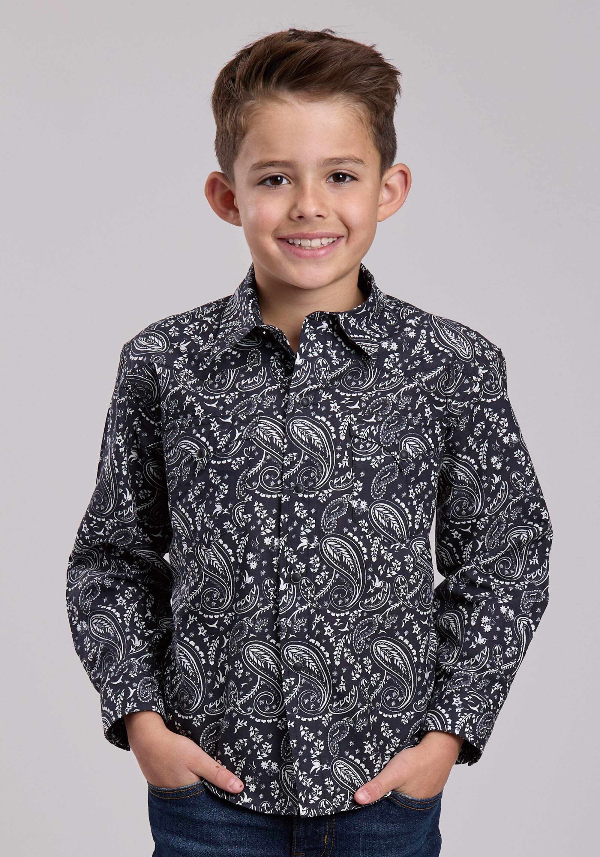 Boys Roper Archive Paisley Print Long Sleeve Snap Shirt - Roper - Flyclothing LLC
