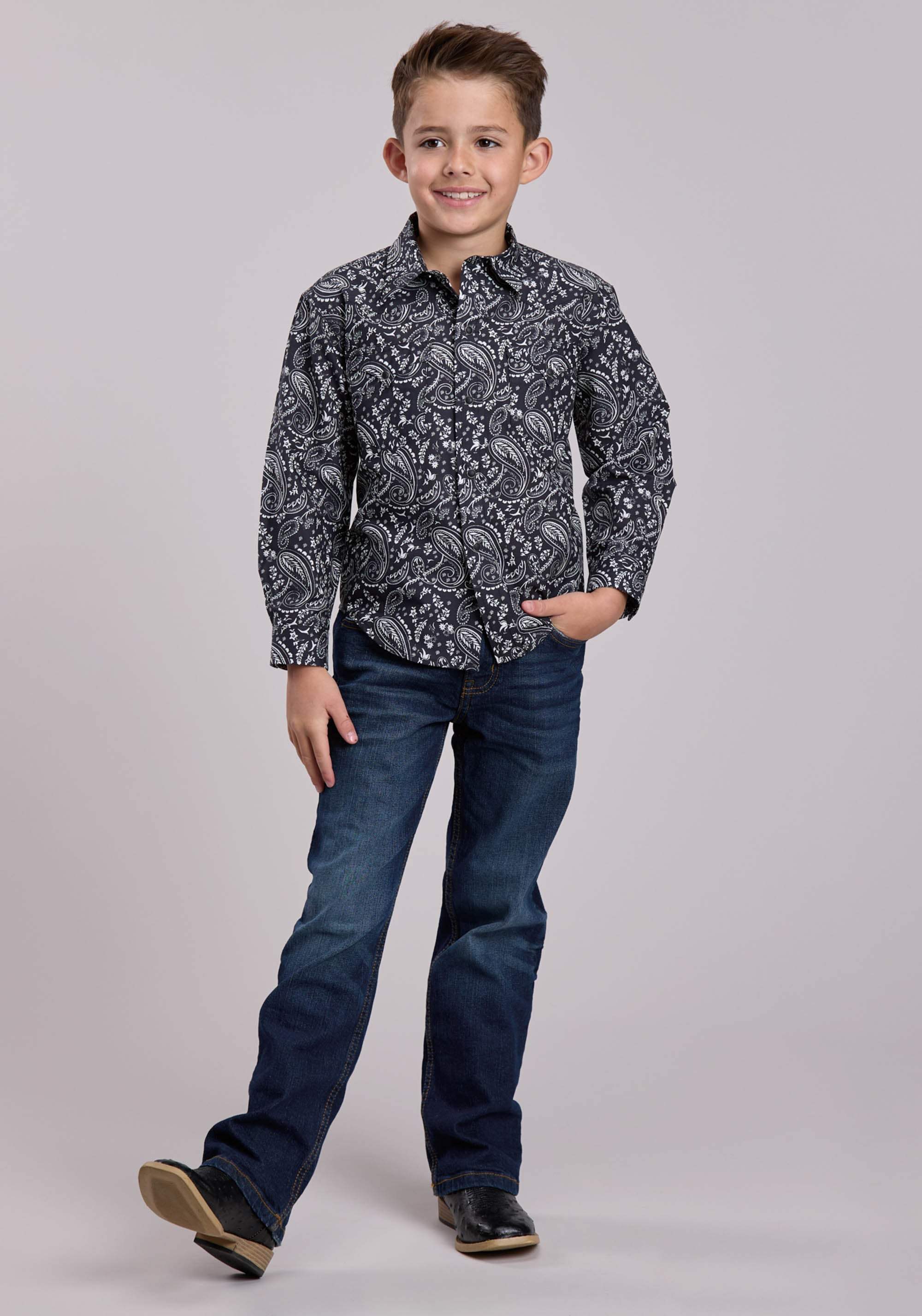 Boys Roper Archive Paisley Print Long Sleeve Snap Shirt - Roper - Flyclothing LLC