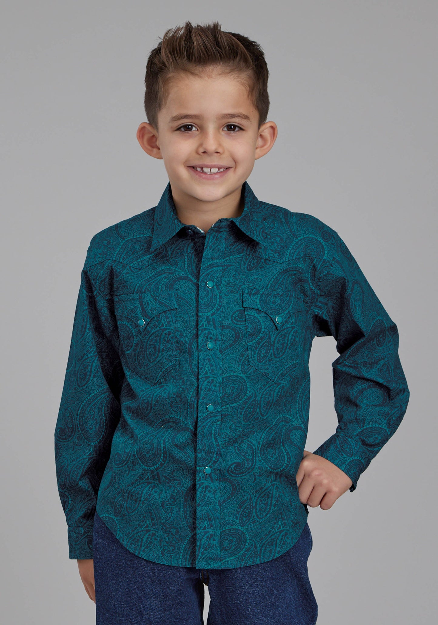 Roper Boys Tonal Paisley Long Sleeve Snap Western Shirt