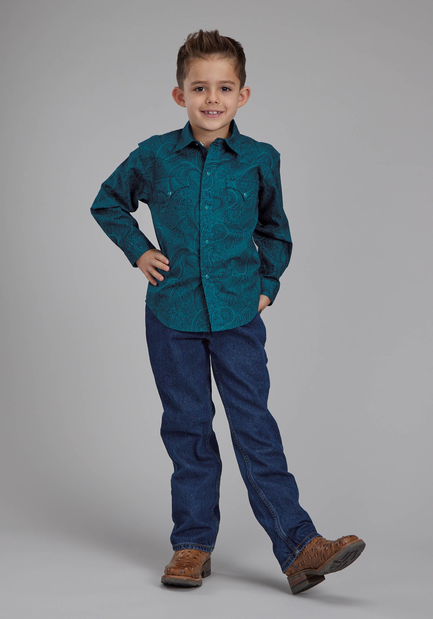 Roper Boys Tonal Paisley Long Sleeve Snap Western Shirt