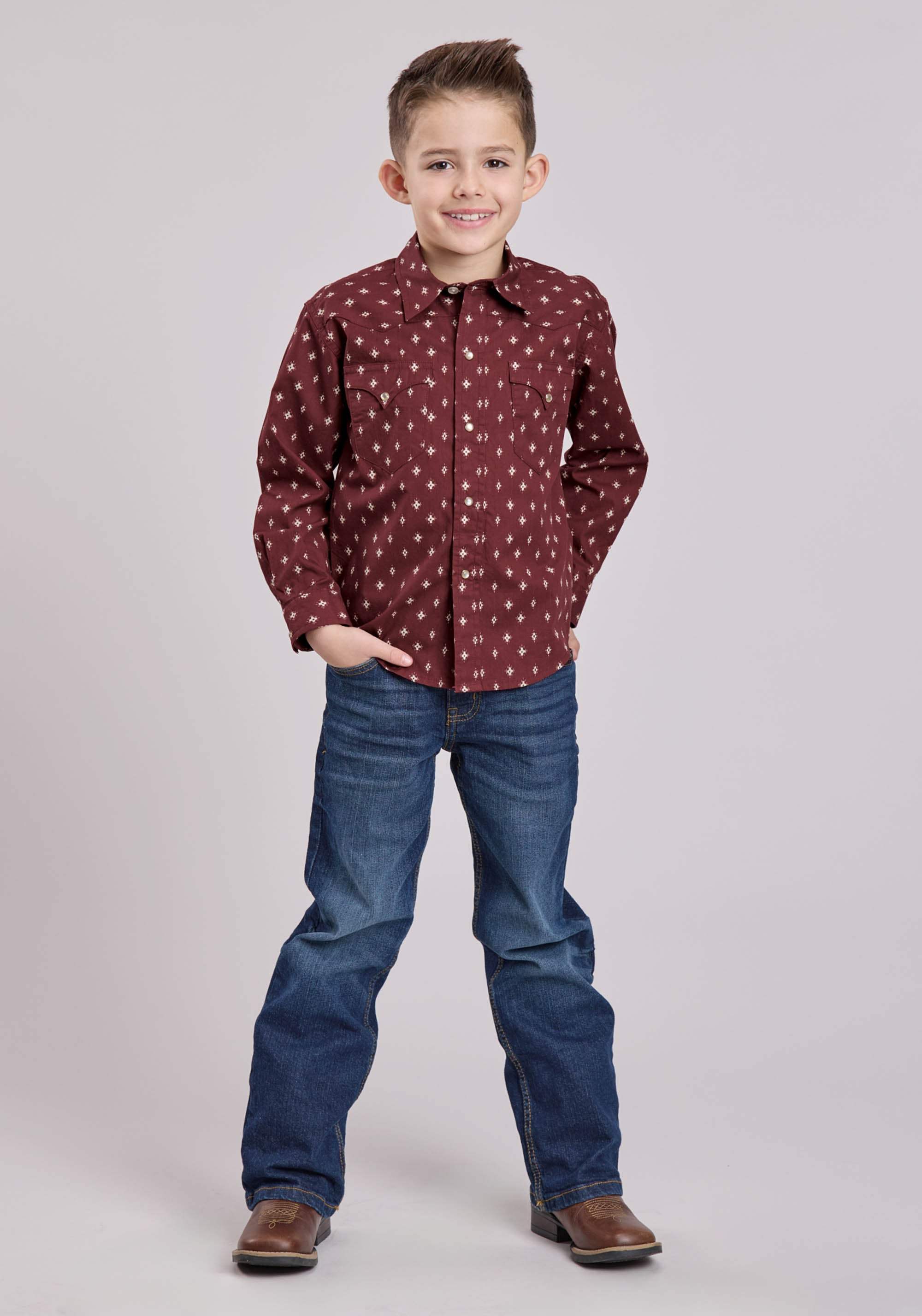 Roper Boys Long Sleeve Snap Mini Aztec Western Shirt - Roper - Flyclothing LLC
