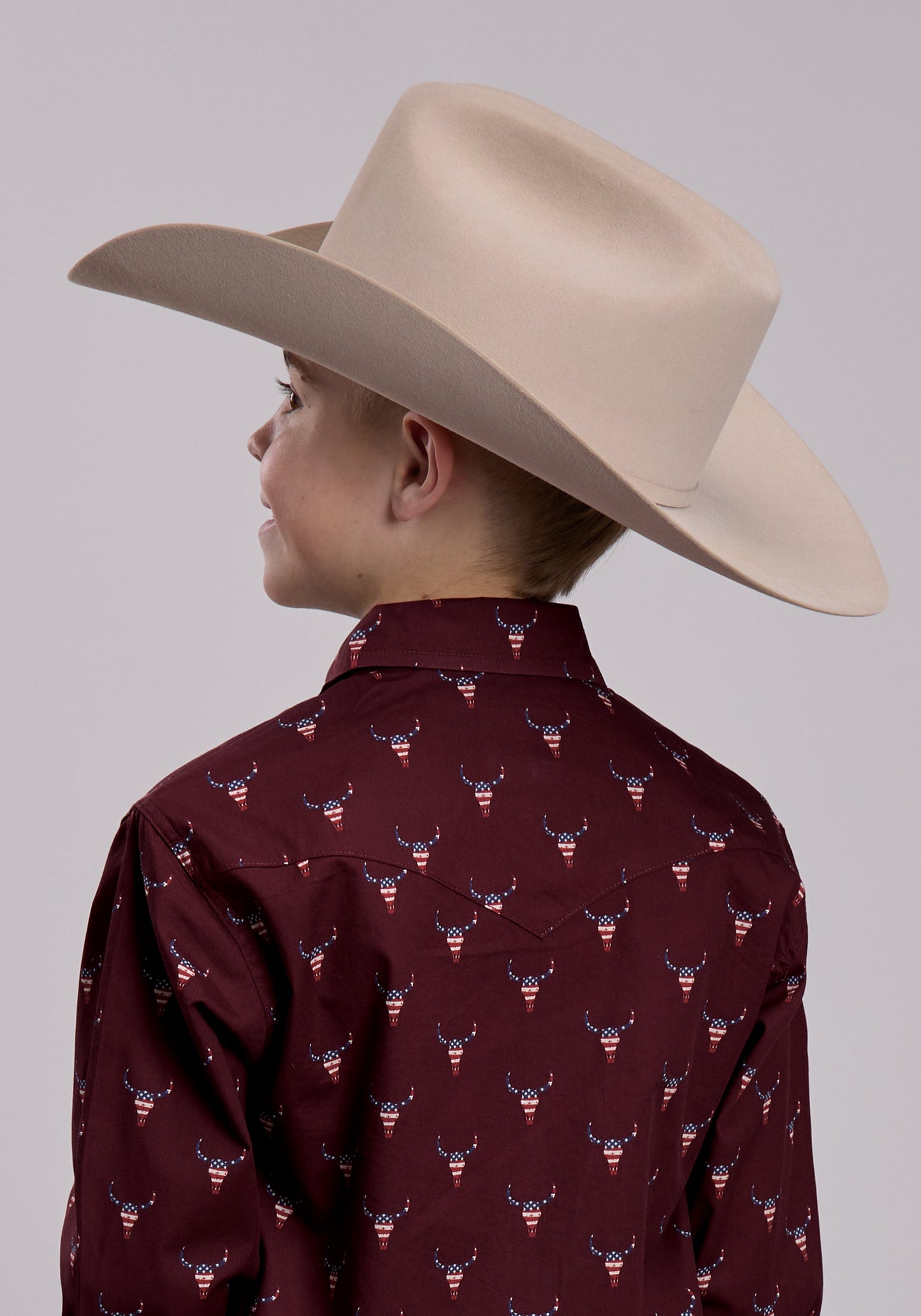 Boys Roper Skull Print Long Sleeve Snap Shirt
