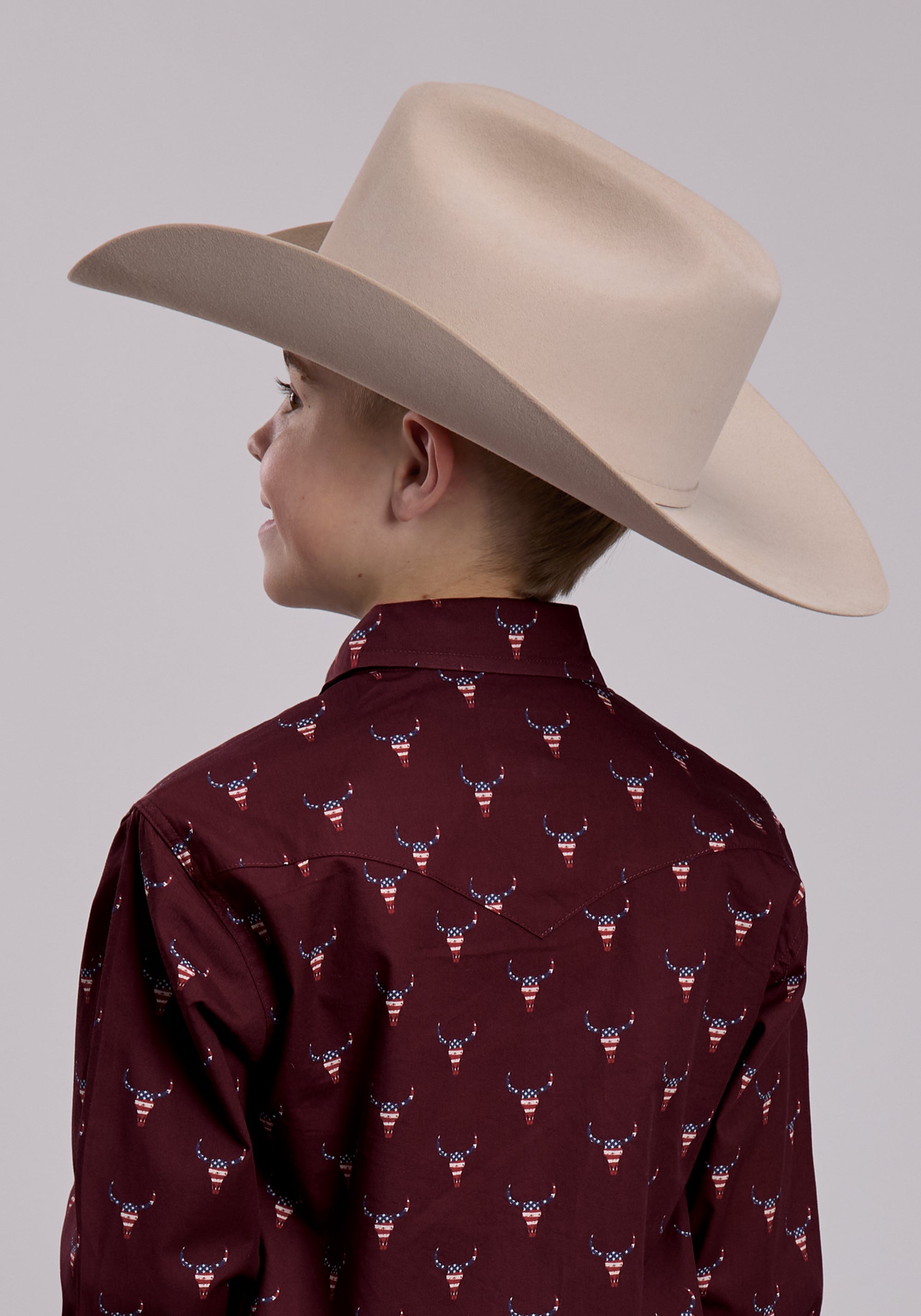Boys Roper Skull Print Long Sleeve Snap Shirt