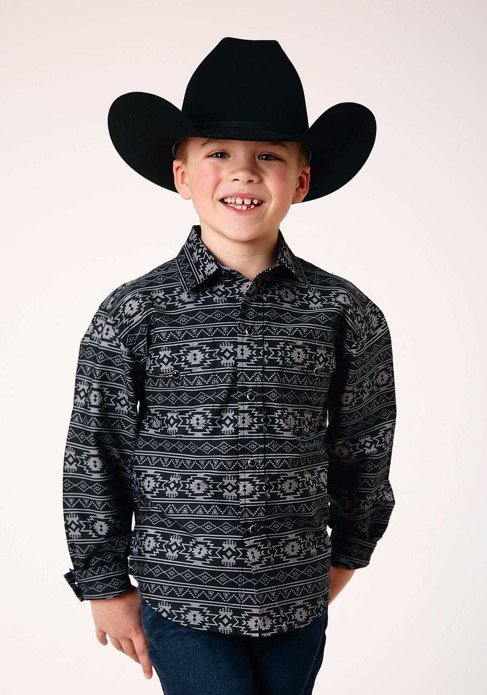 Roper Boys Long Sleeve Snap Aztec Stripe Western Shirt - Roper