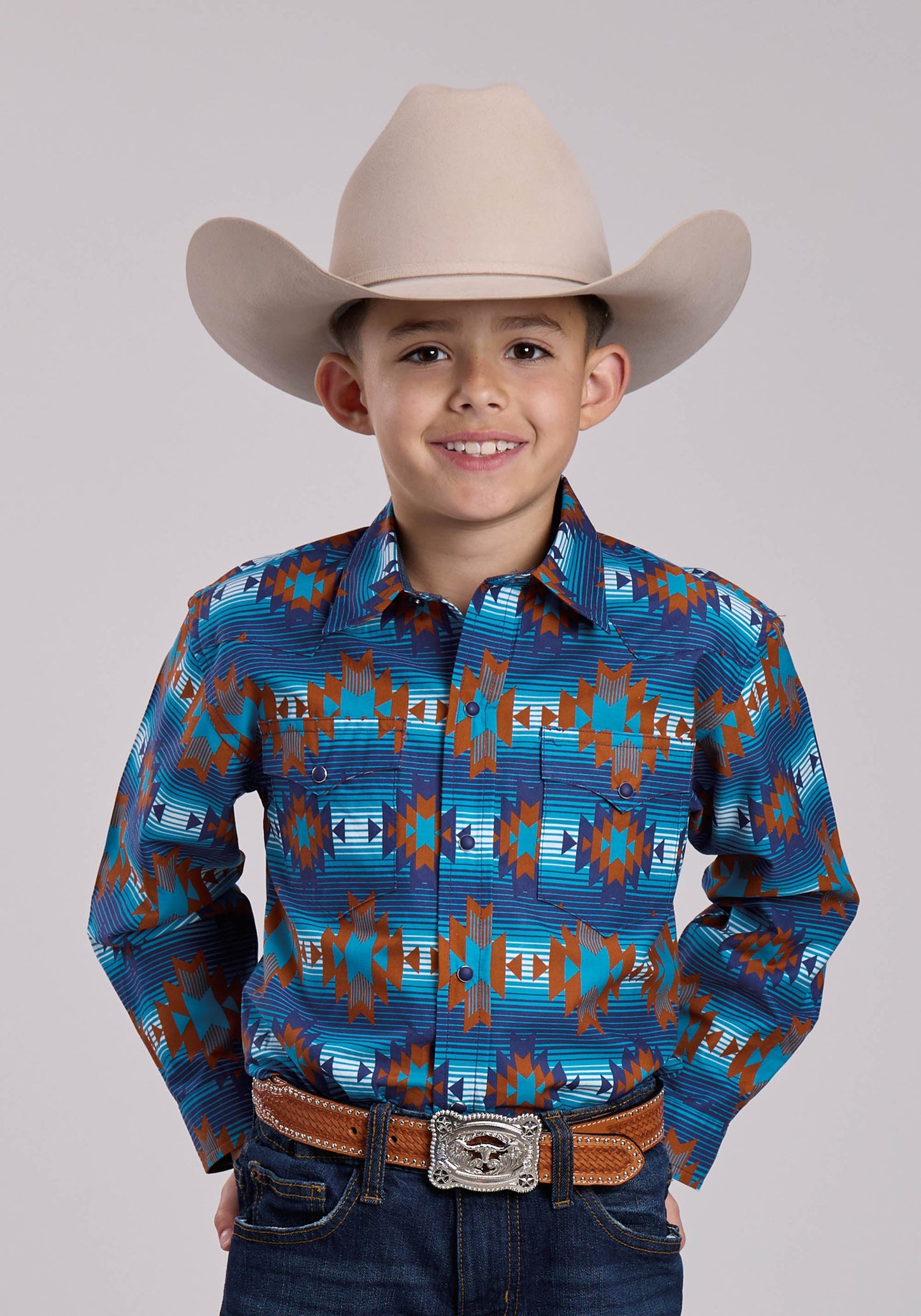 Boys Roper Serape Aztecs Stripe Long Sleeve Snap Shirt