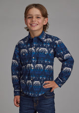 Roper Boys Ombre Aztec Print Long Sleeve Snap Western Shirt