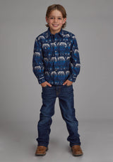 Roper Boys Ombre Aztec Print Long Sleeve Snap Western Shirt
