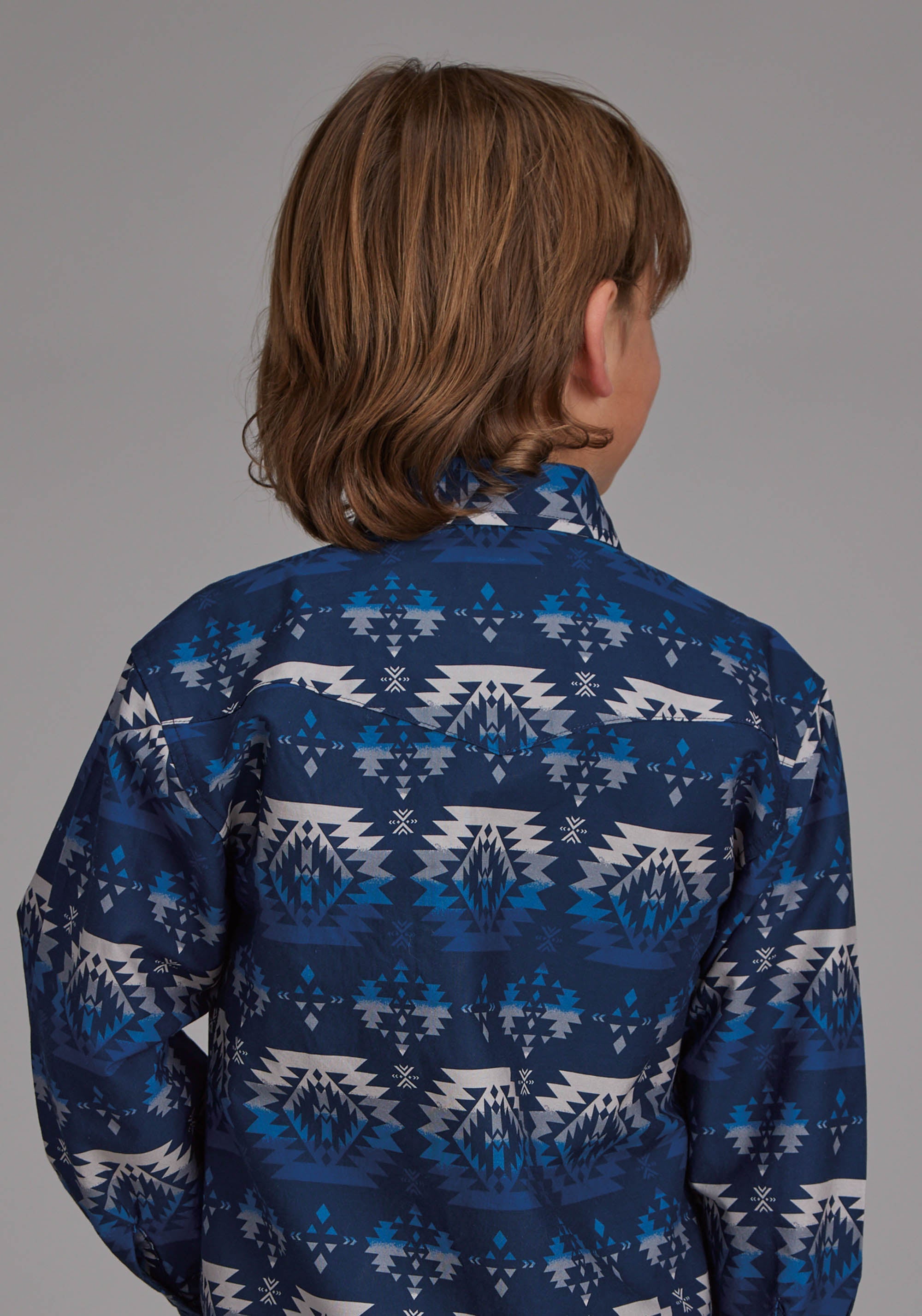 Roper Boys Ombre Aztec Print Long Sleeve Snap Western Shirt