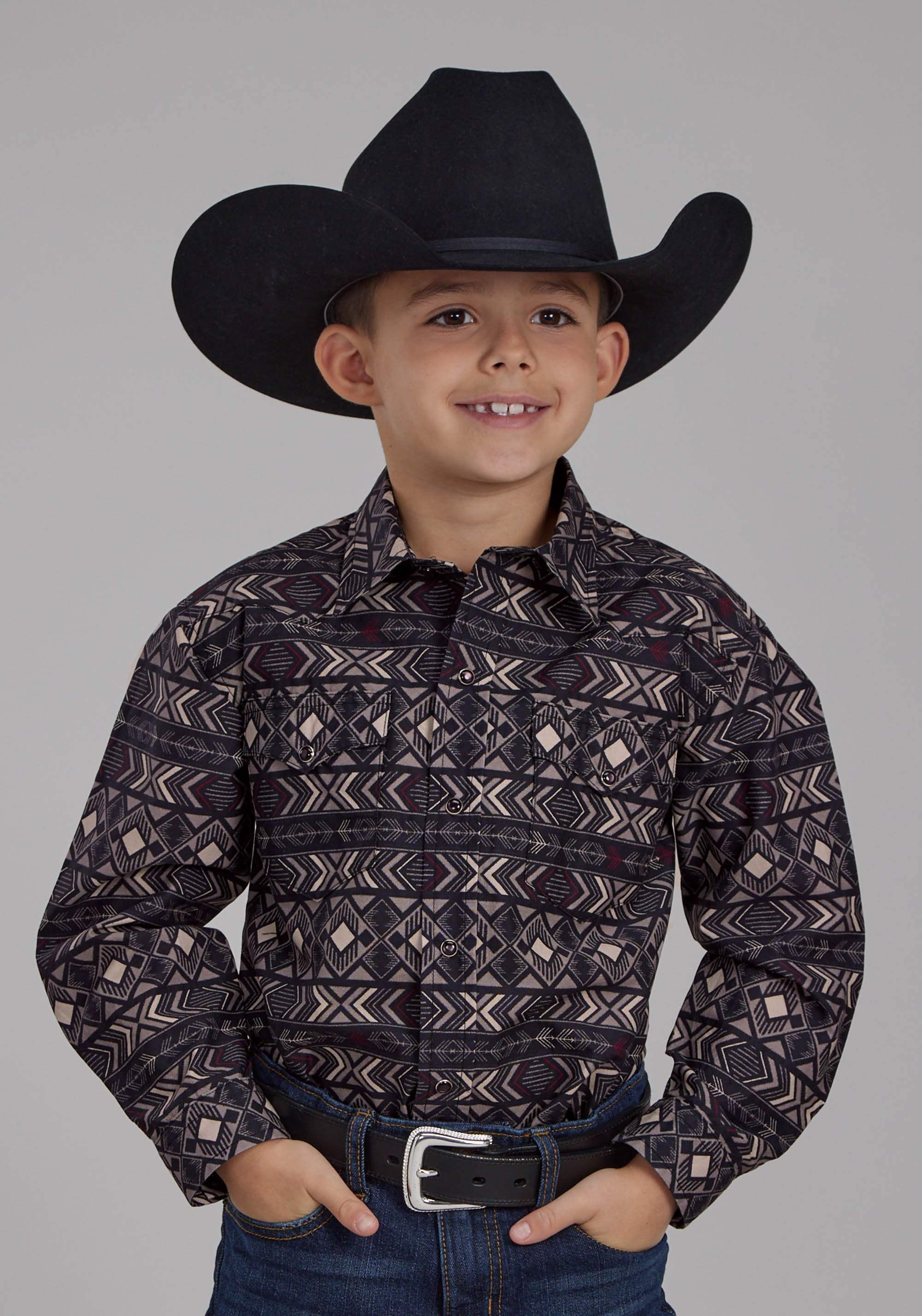 Roper Boys Pop Color Aztec Print Long Sleeve Snap Western Shirt - Roper - Flyclothing LLC