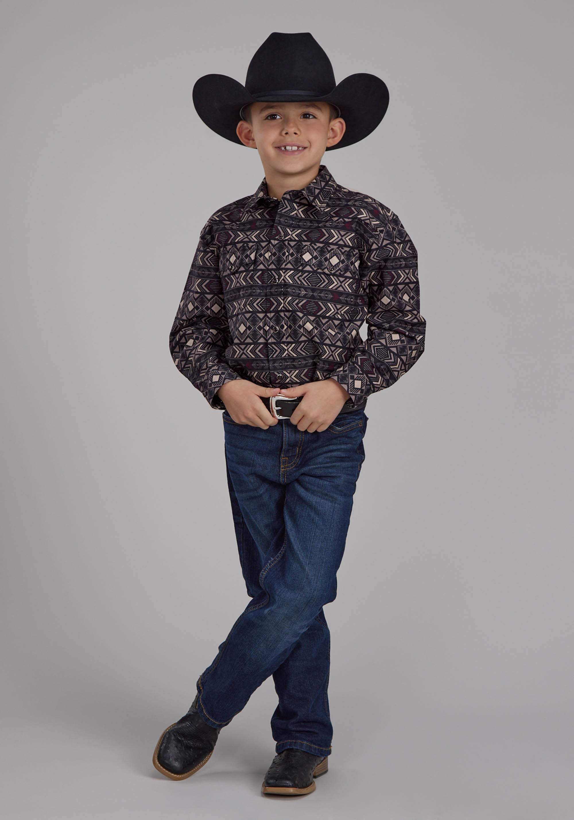 Roper Boys Pop Color Aztec Print Long Sleeve Snap Western Shirt - Roper - Flyclothing LLC