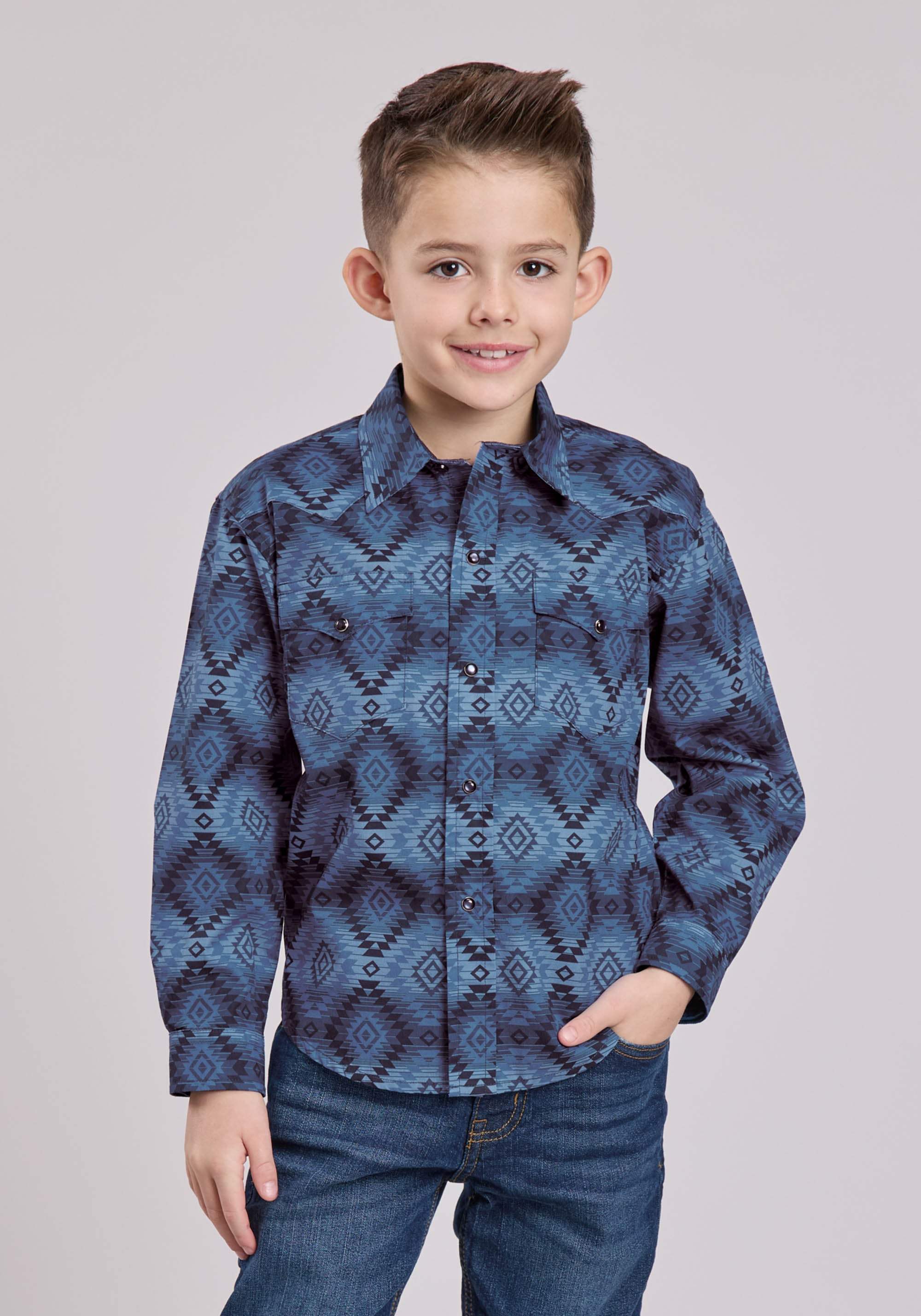 Roper Boys Long Sleeve Snap Aztec Serape Print Western Shirt - Roper - Flyclothing LLC