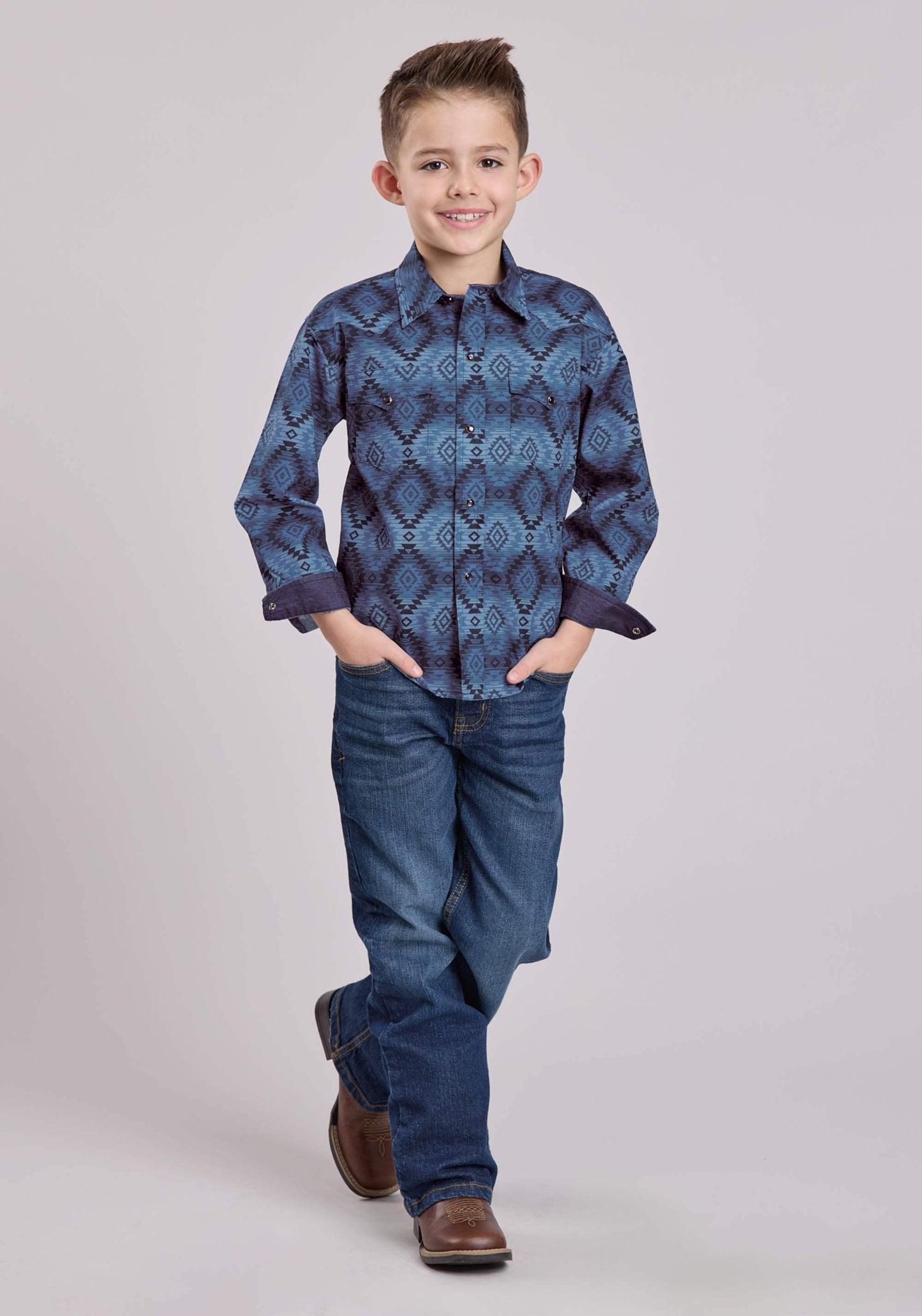 Roper Boys Long Sleeve Snap Aztec Serape Print Western Shirt - Roper - Flyclothing LLC