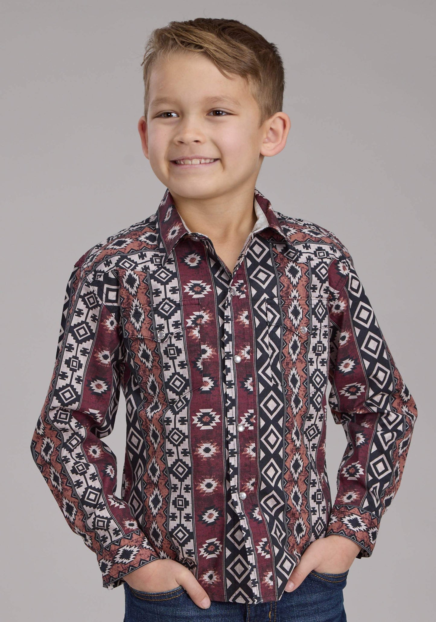 Roper Boys Winter Aztec Print Long Sleeve Snap Western Shirt - Roper - Flyclothing LLC