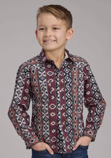 Roper Boys Winter Aztec Print Long Sleeve Snap Western Shirt - Roper - Flyclothing LLC
