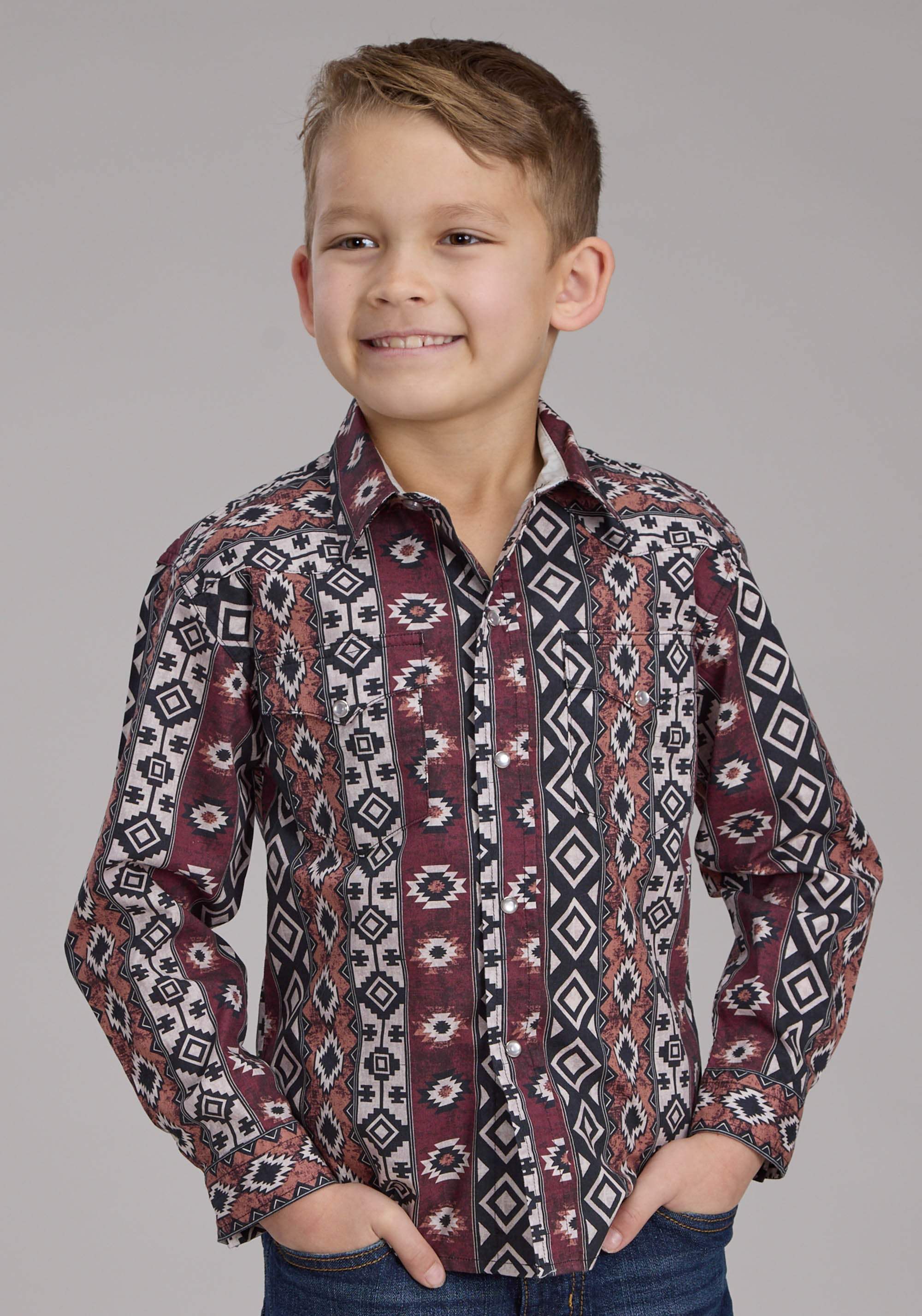 Roper Boys Winter Aztec Print Long Sleeve Snap Western Shirt - Roper - Flyclothing LLC