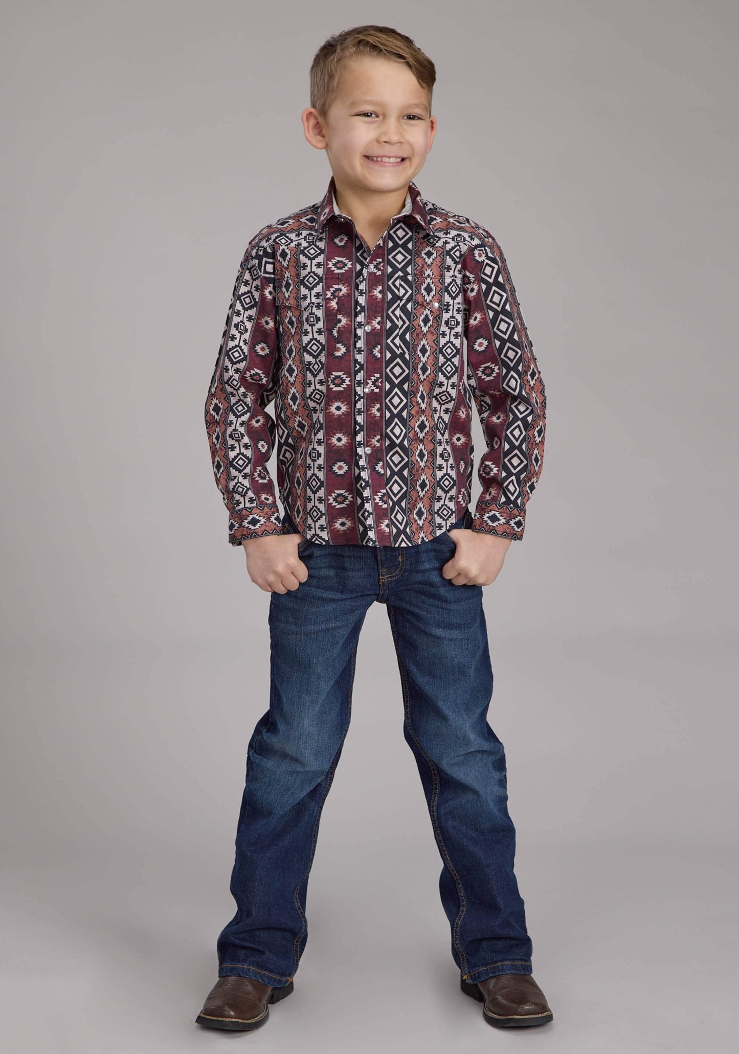 Roper Boys Winter Aztec Print Long Sleeve Snap Western Shirt - Roper - Flyclothing LLC