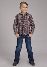 Roper Boys Winter Aztec Print Long Sleeve Snap Western Shirt - Roper - Flyclothing LLC