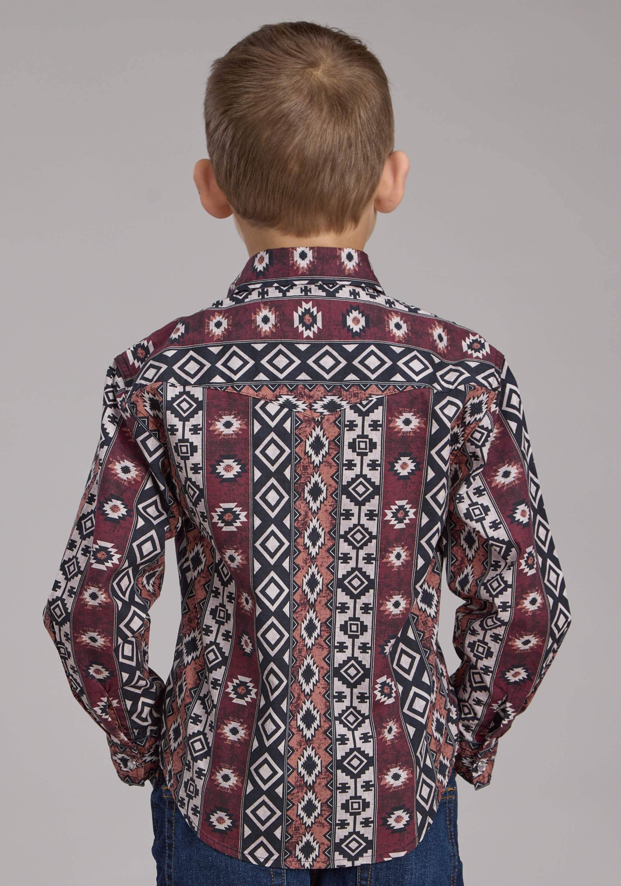 Roper Boys Winter Aztec Print Long Sleeve Snap Western Shirt - Roper - Flyclothing LLC