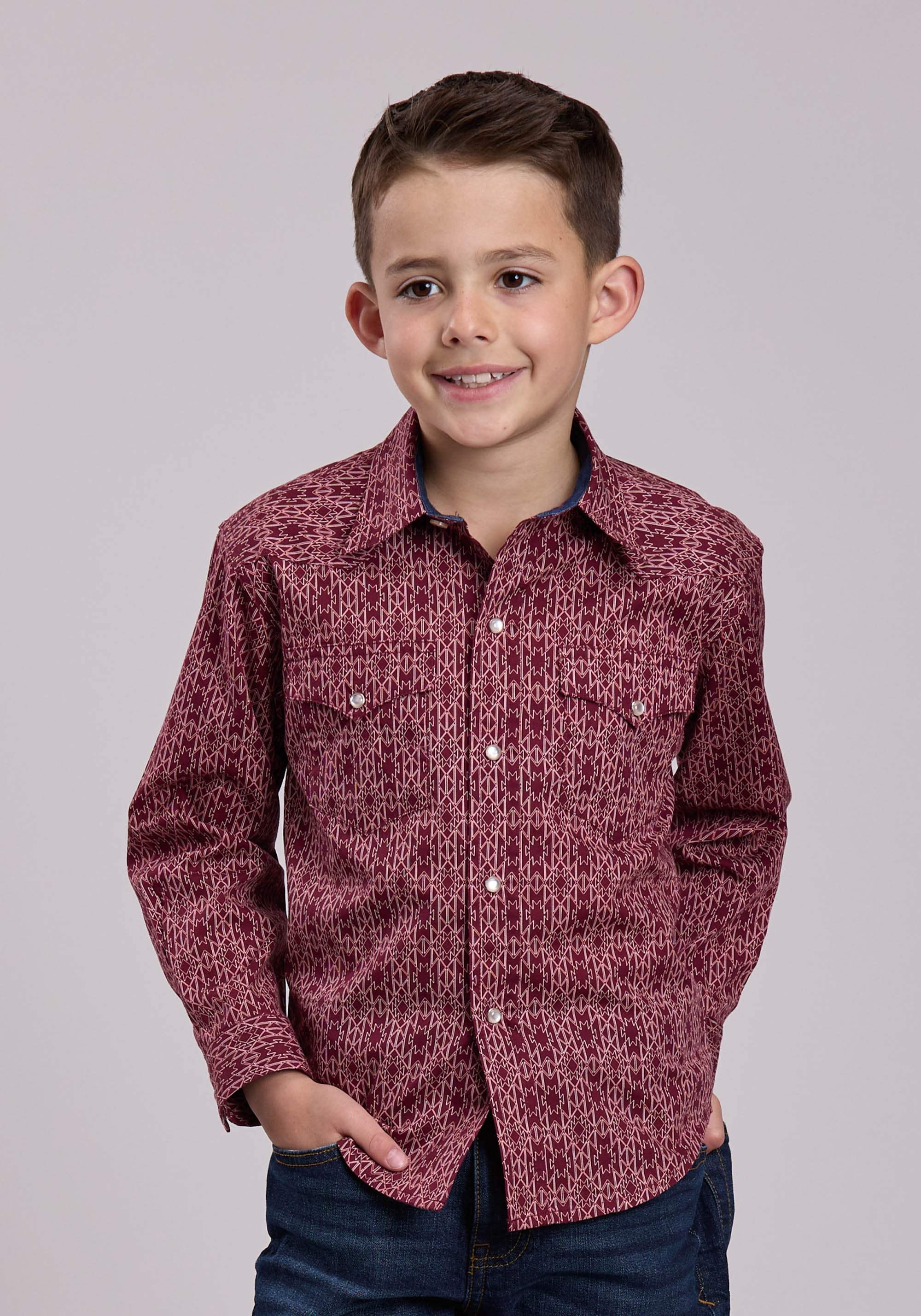 Roper Boys Long Sleeve Snap Linear Aztec Print Western Shirt - Roper - Flyclothing LLC