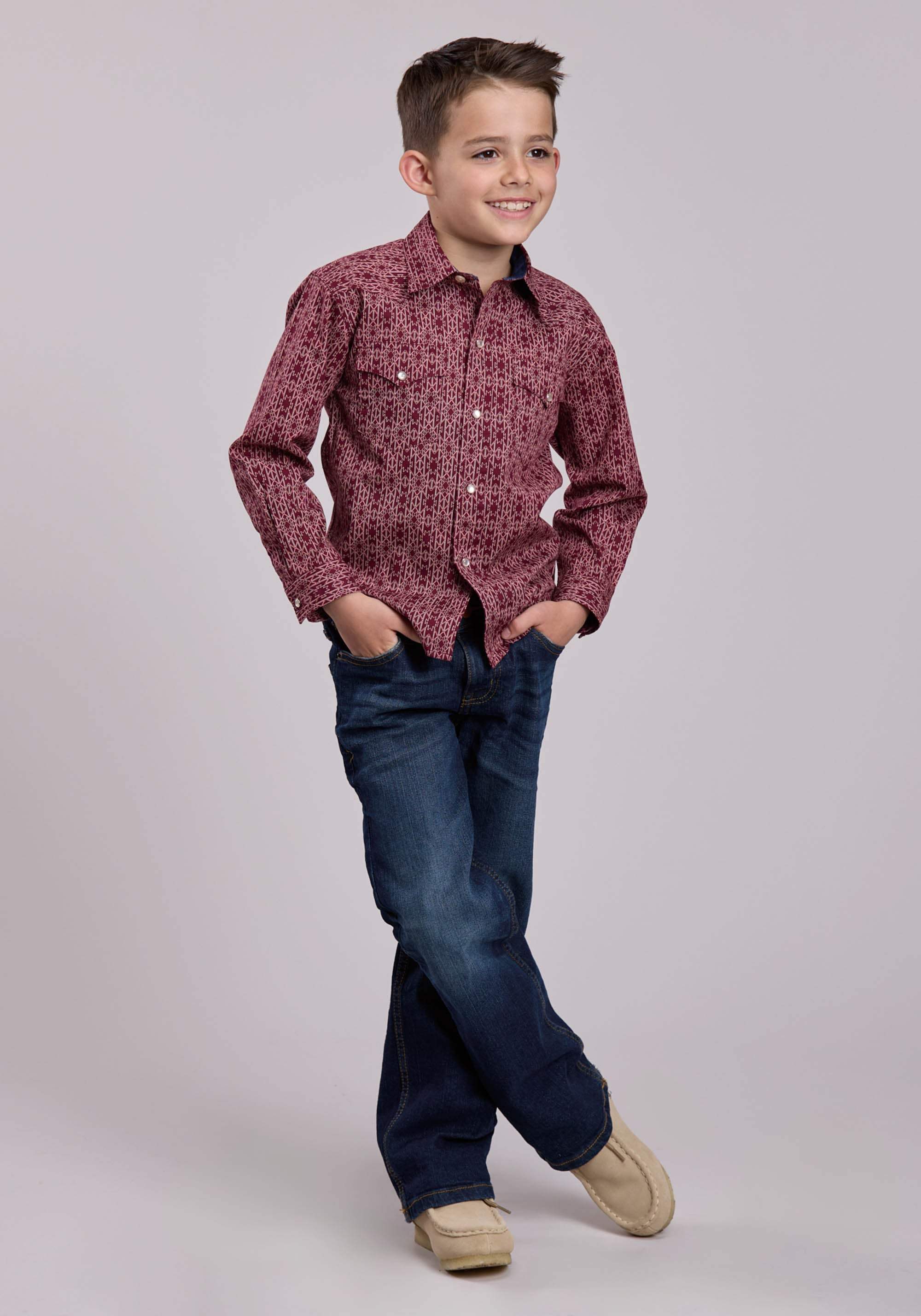 Roper Boys Long Sleeve Snap Linear Aztec Print Western Shirt - Roper - Flyclothing LLC