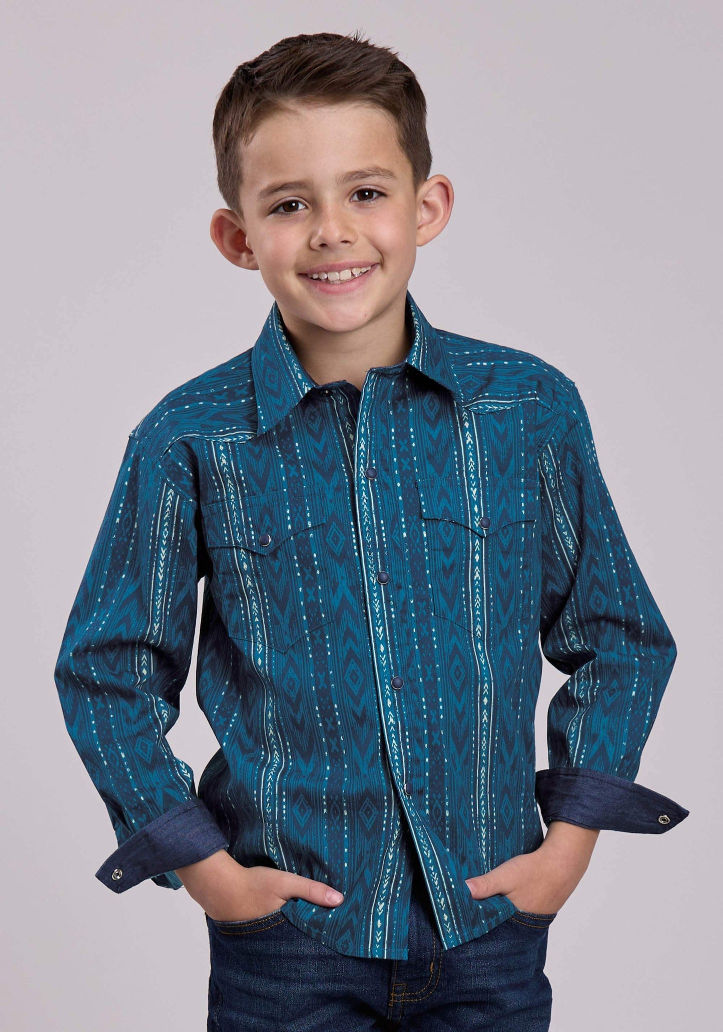 Roper Boys Long Sleeve Snap Diamond Navajo Print Western Shirt - Roper - Flyclothing LLC