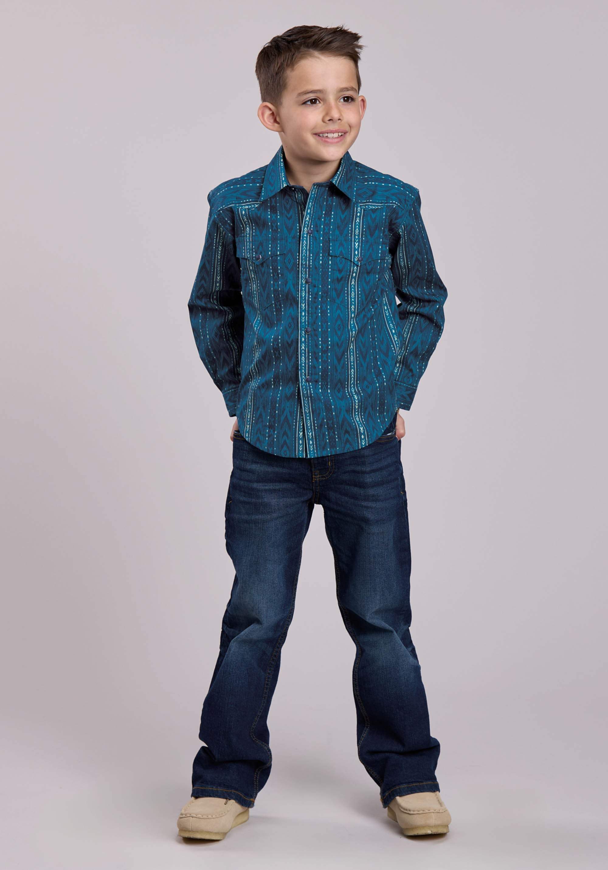 Roper Boys Long Sleeve Snap Diamond Navajo Print Western Shirt - Roper - Flyclothing LLC